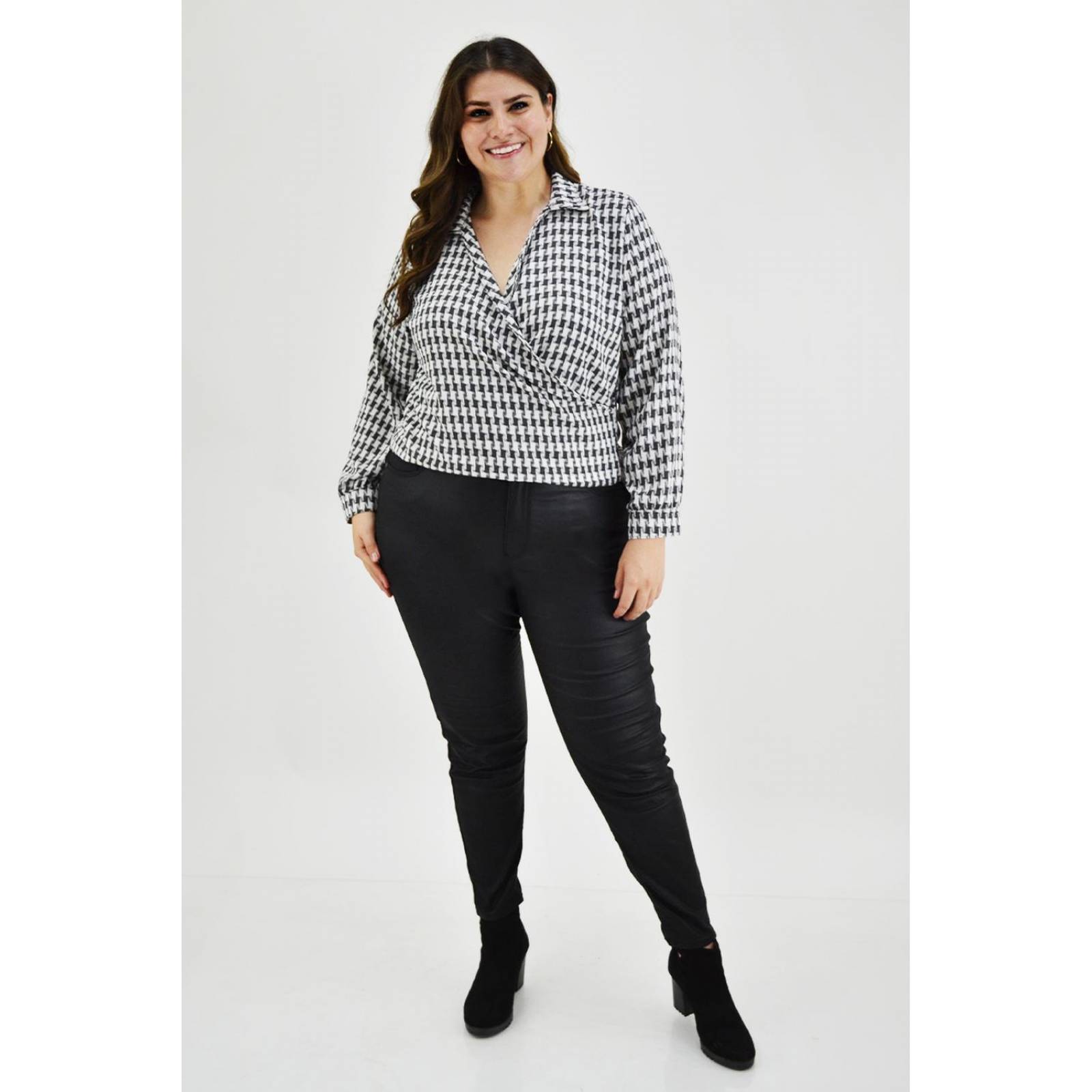 Blusa cruzada Roman Fashion /Tallas Extras, 1835 (Blanco) 