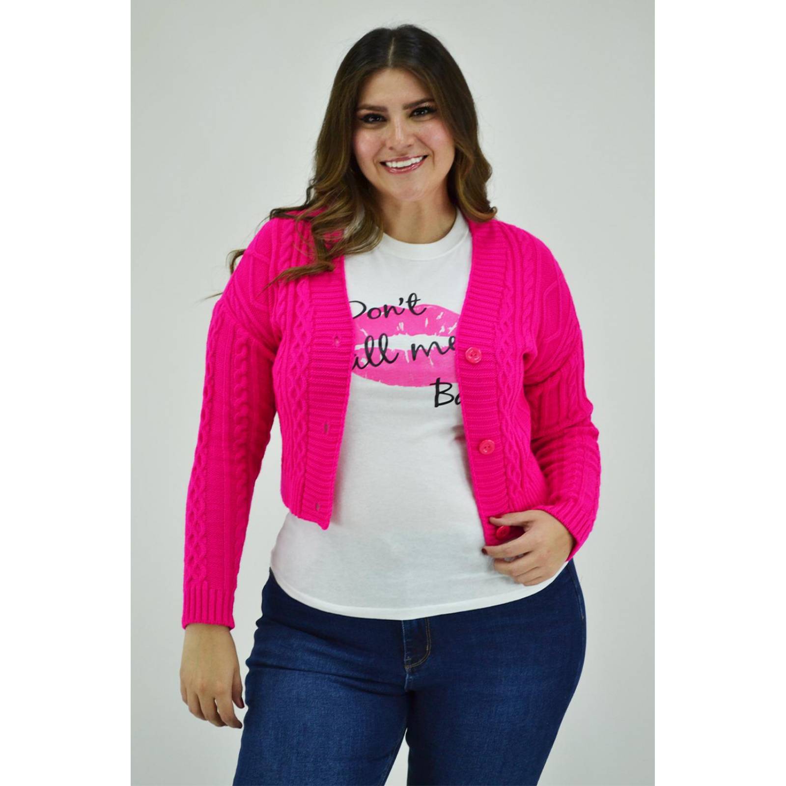 Cardigan corto con boton Roman Fashion /Tallas Extras, 0037 (Fiusha)