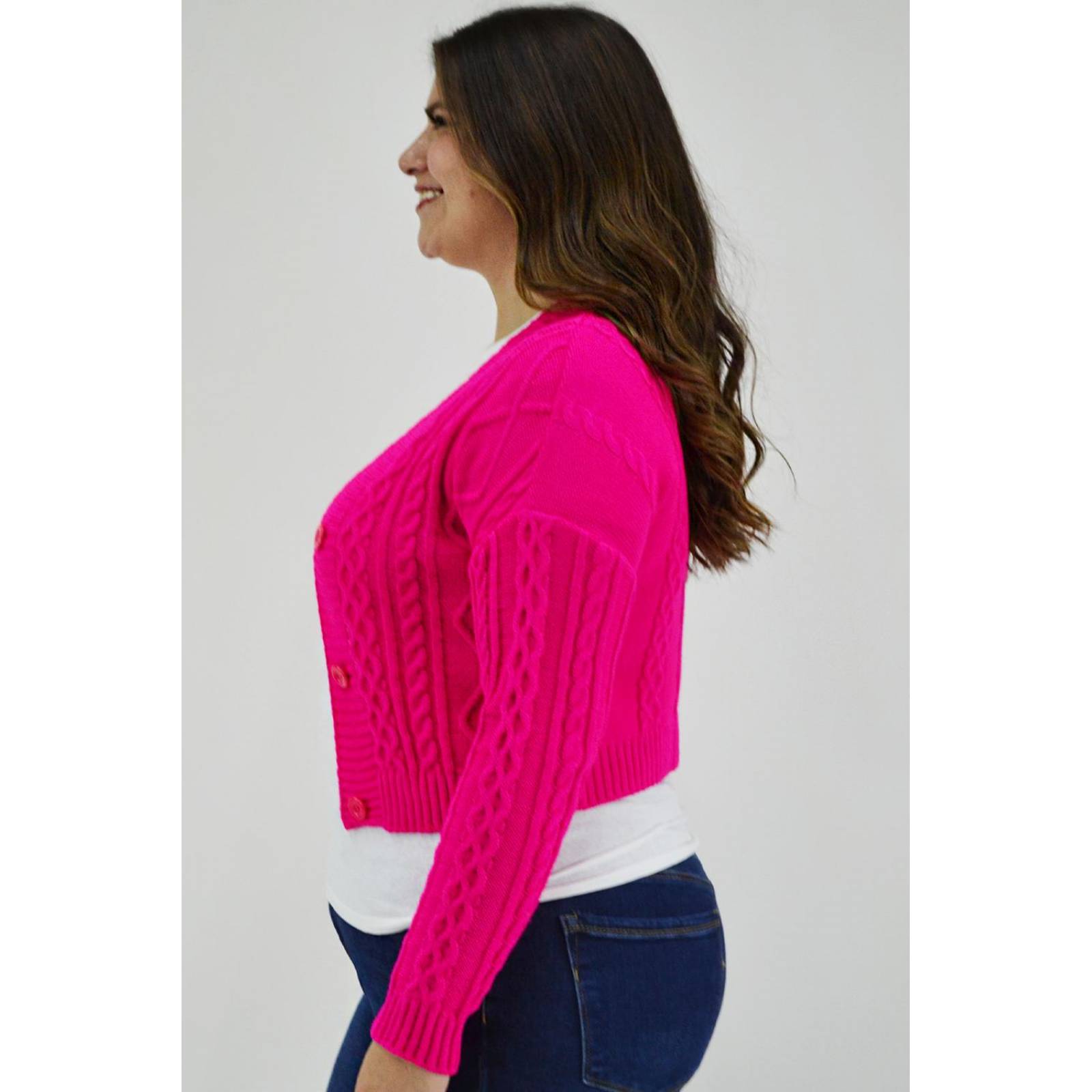 Cardigan corto con boton Roman Fashion /Tallas Extras, 0037 (Fiusha)
