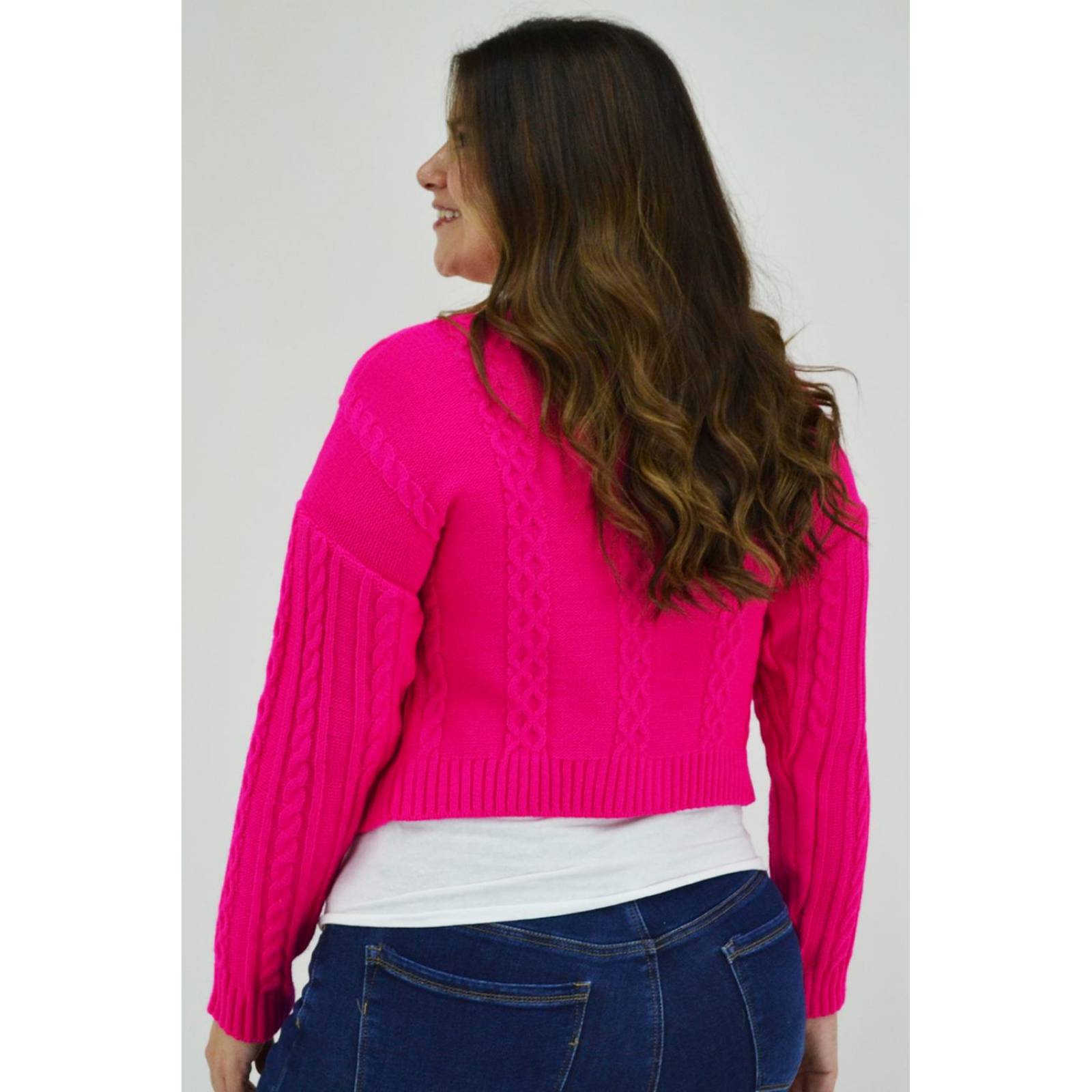 Cardigan corto con boton Roman Fashion /Tallas Extras, 0037 (Fiusha)