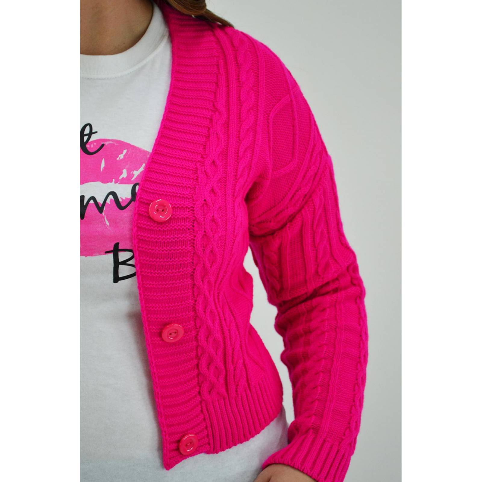 Cardigan corto con boton Roman Fashion /Tallas Extras, 0037 (Fiusha)