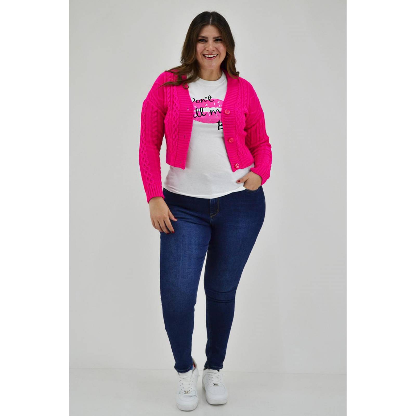 Cardigan corto con boton Roman Fashion /Tallas Extras, 0037 (Fiusha)