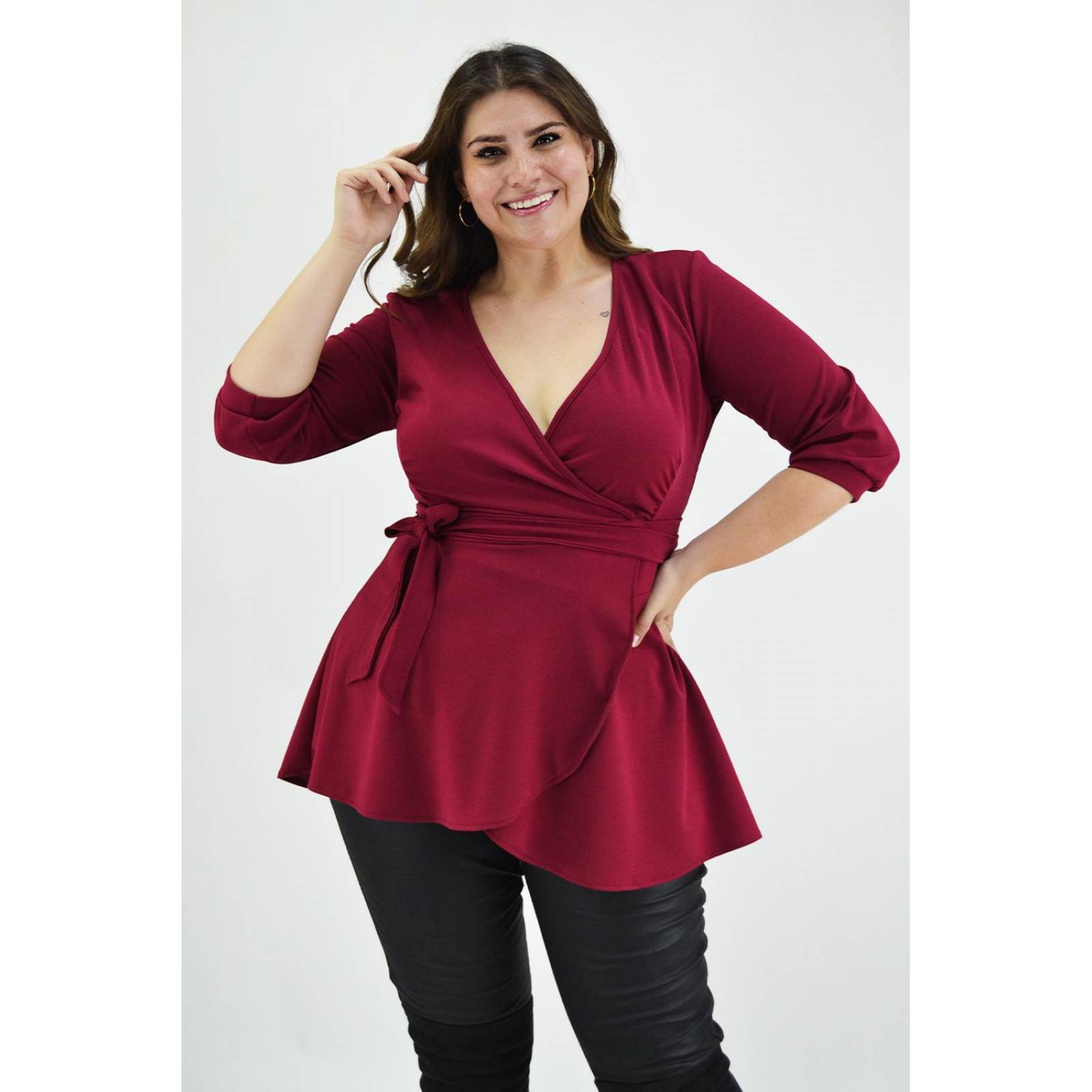 Blusa asimétrica Roman Fashion /Tallas Extras, 1763 (Vino) 