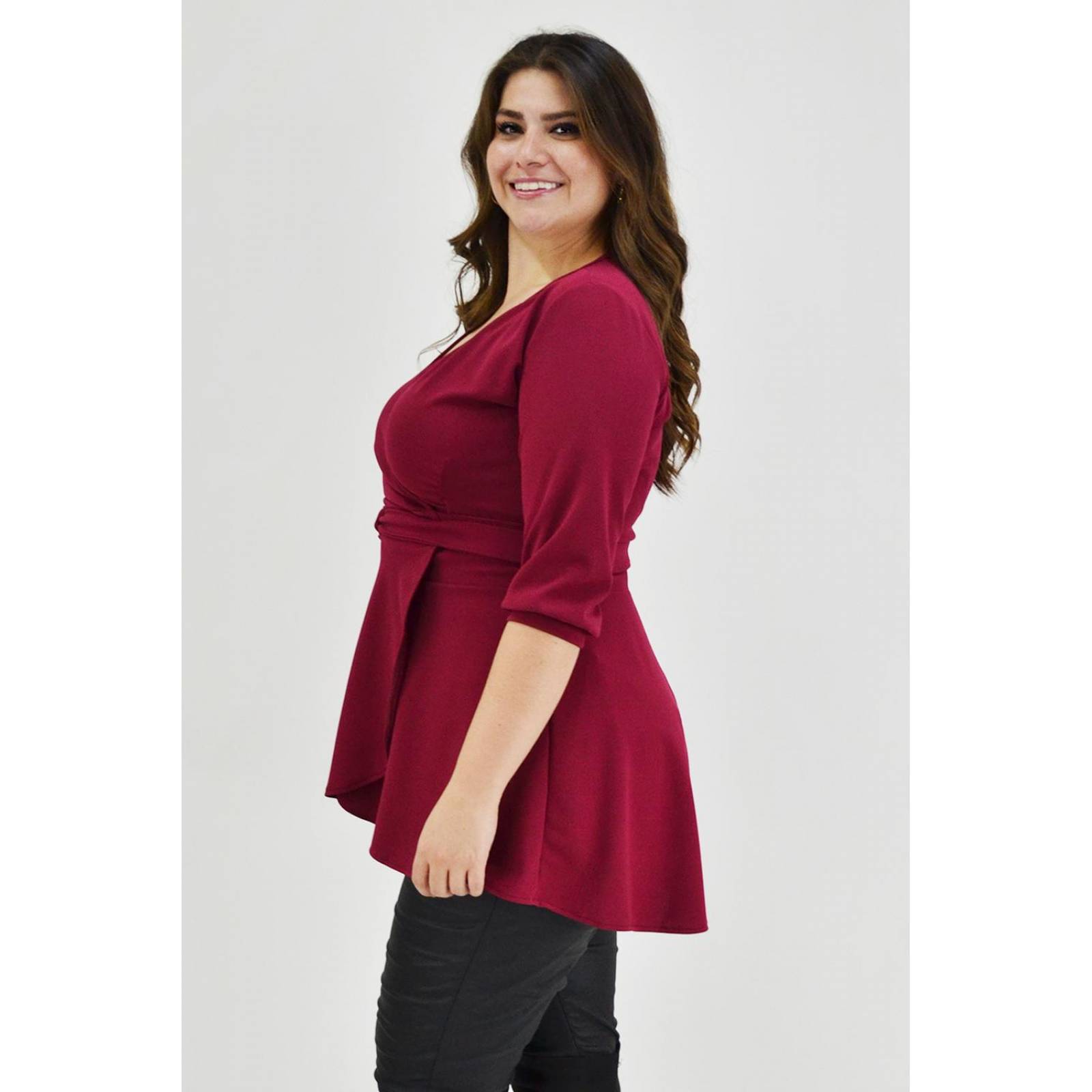 Blusa asimétrica Roman Fashion /Tallas Extras, 1763 (Vino) 