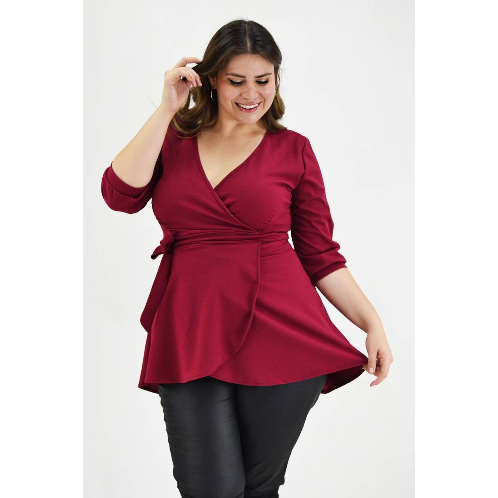 Blusa asimétrica Roman Fashion /Tallas Extras, 1763 (Vino) 
