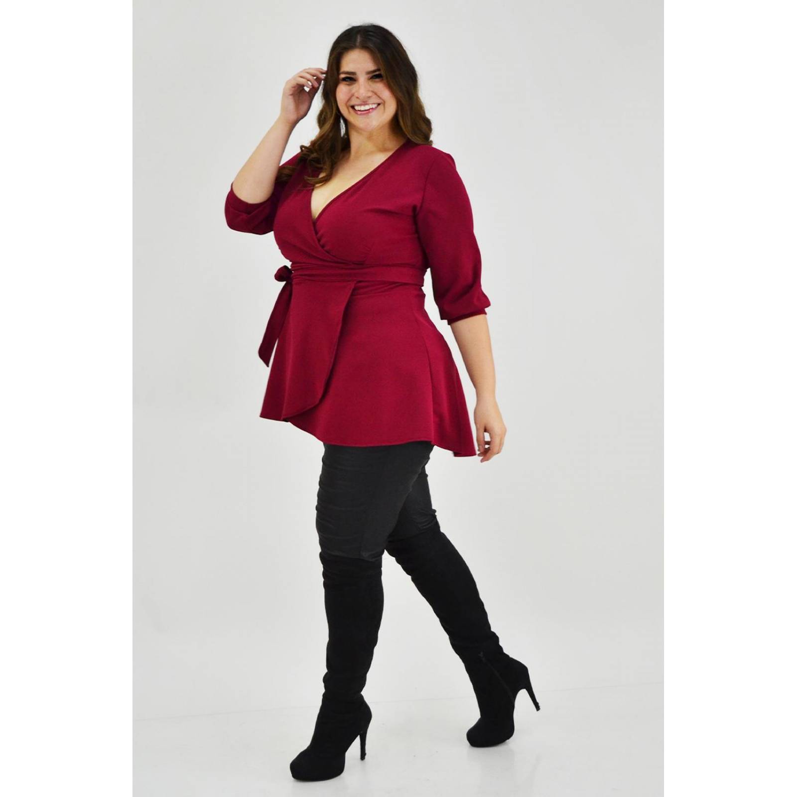 Blusa asimétrica Roman Fashion /Tallas Extras, 1763 (Vino) 