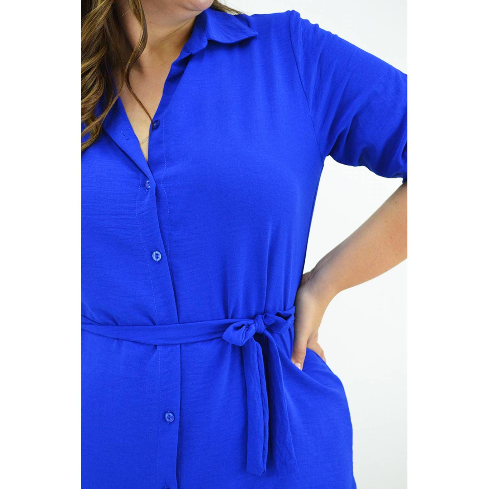 Vestido camisero Roman Fashion /Tallas Extras, 1939 (Azul rey) 