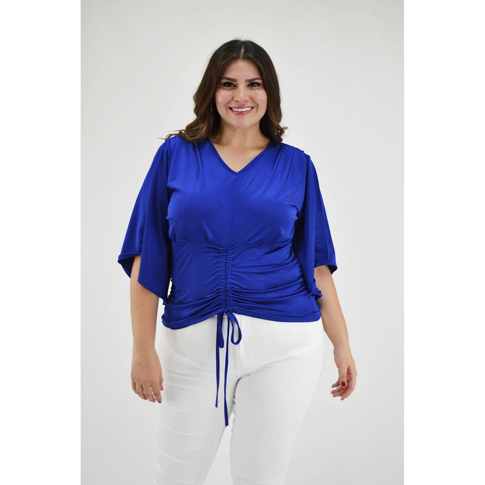 Blusa con jareta Roman Fashion /Tallas Extras, 1846 (Azul rey) 