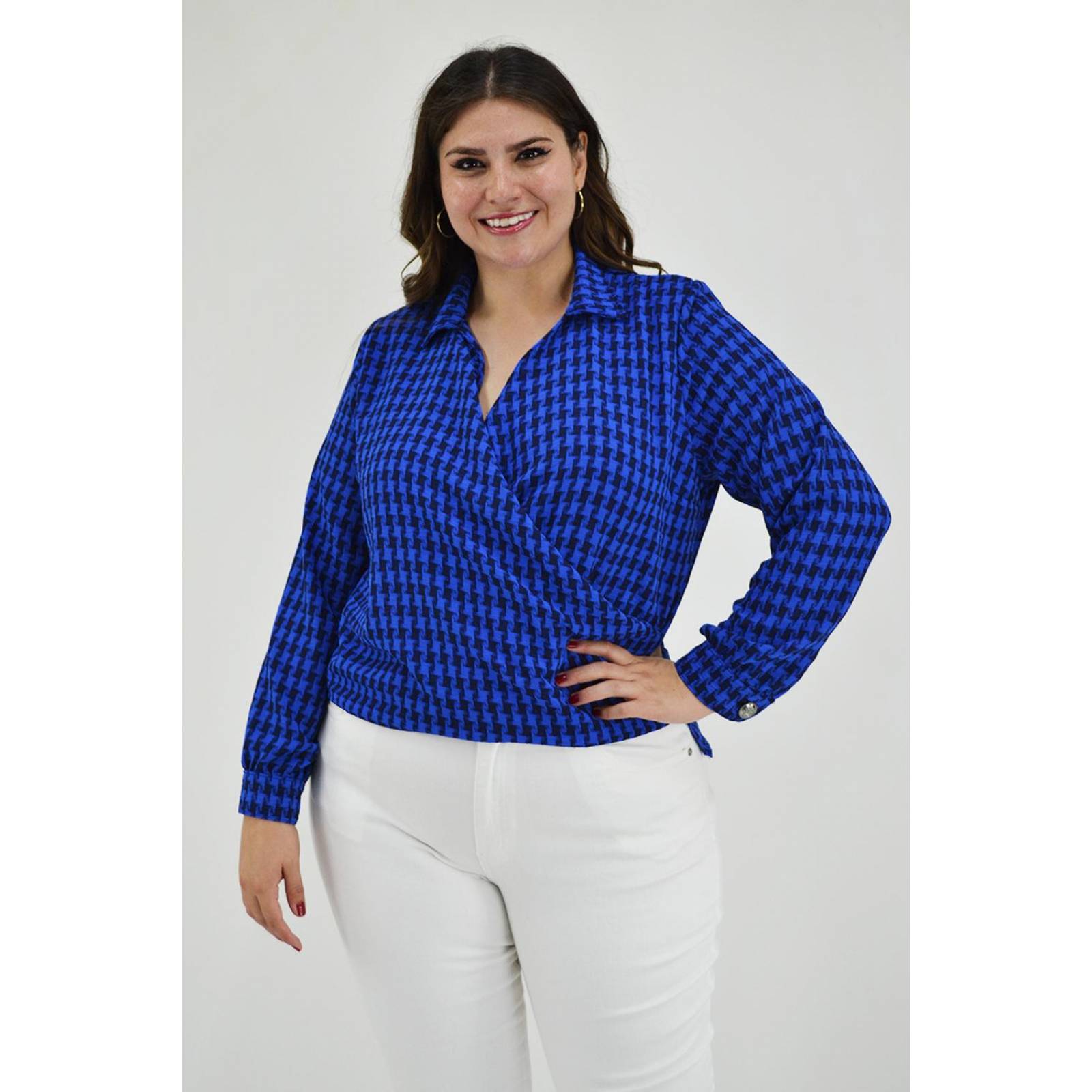 Blusa cruzada Roman Fashion /Tallas Extras, 1835 (Azul rey) 