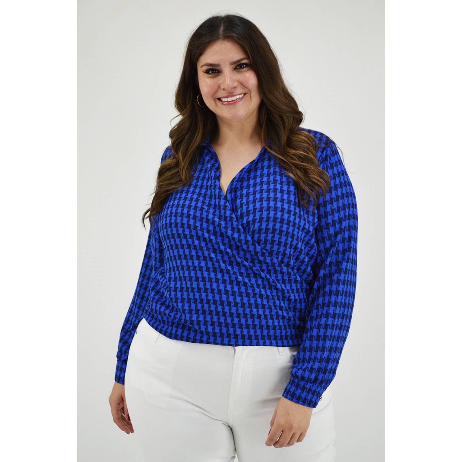 Blusa cruzada Roman Fashion /Tallas Extras, 1835 (Azul rey) 