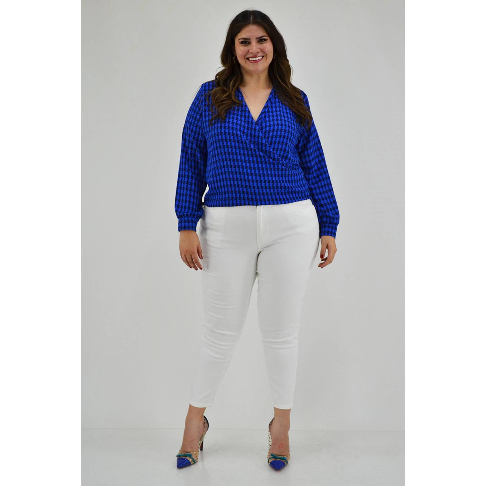 Blusa cruzada Roman Fashion /Tallas Extras, 1835 (Azul rey) 