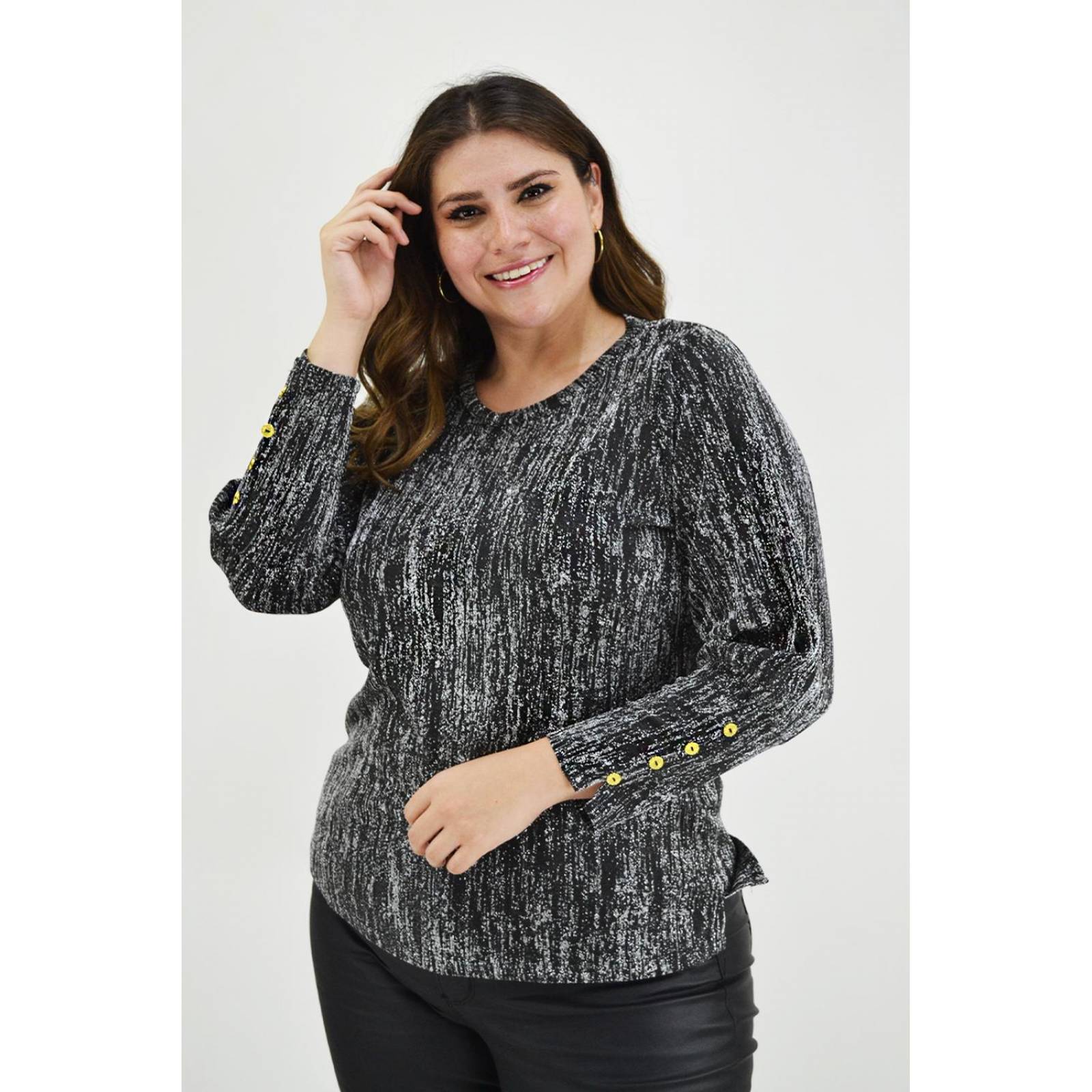 Blusa brillos con botón Roman Fashion /Tallas Extras, 11816 (Plata) 