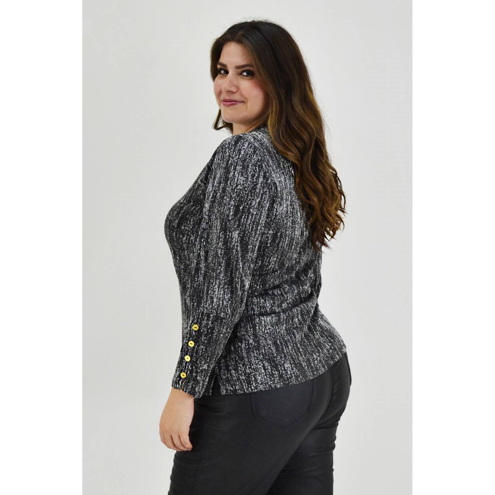 Blusa brillos con botón Roman Fashion /Tallas Extras, 11816 (Plata) 