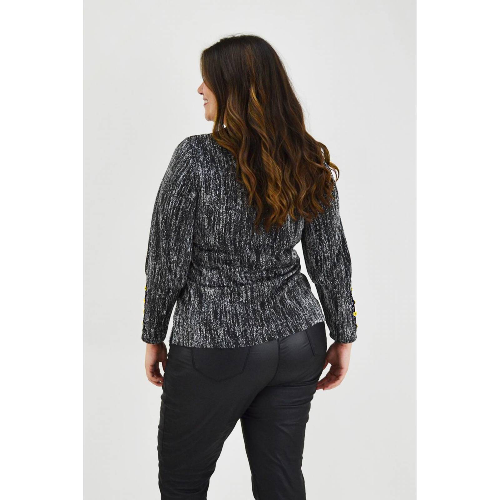 Blusa brillos con botón Roman Fashion /Tallas Extras, 11816 (Plata) 