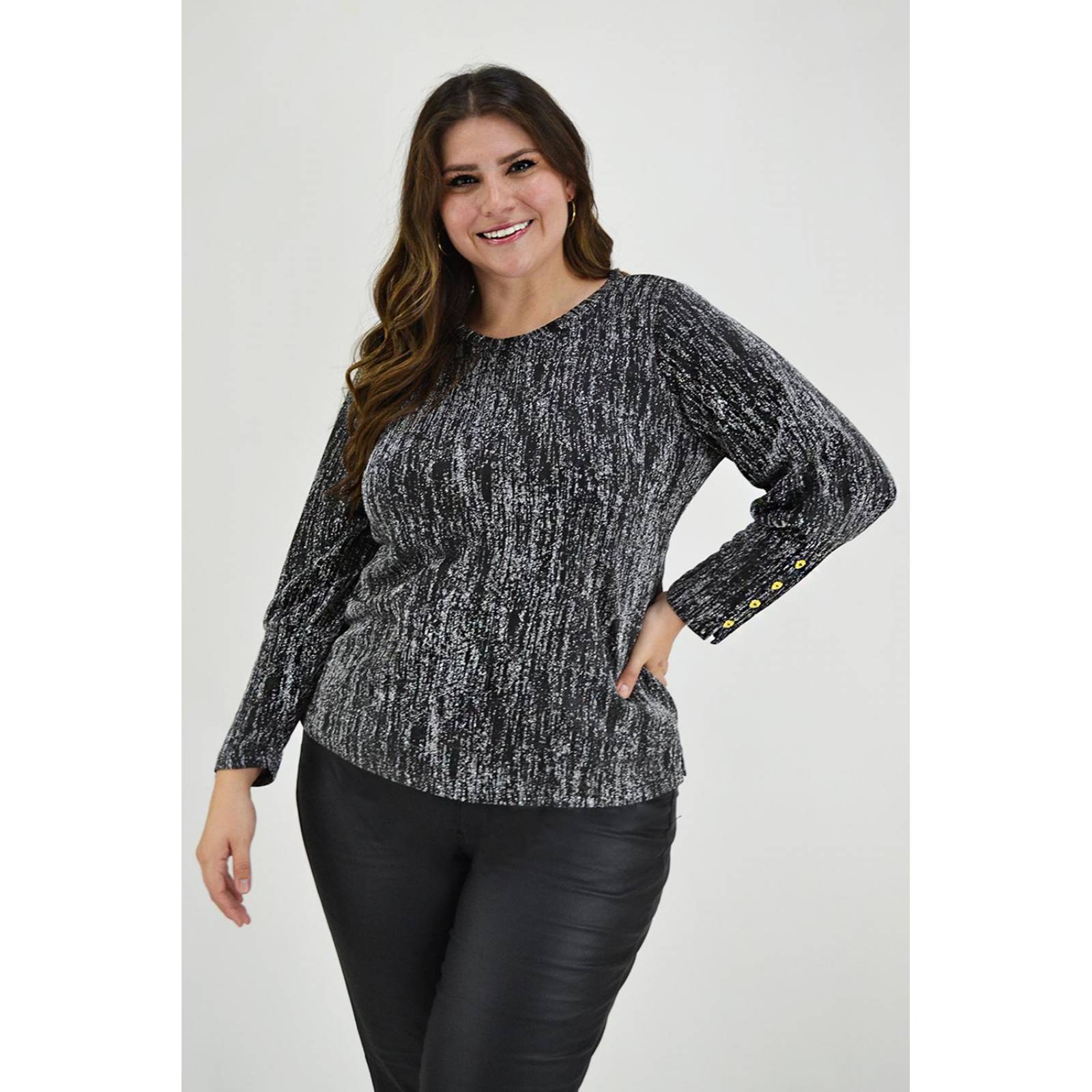 Blusa brillos con botón Roman Fashion /Tallas Extras, 11816 (Plata) 