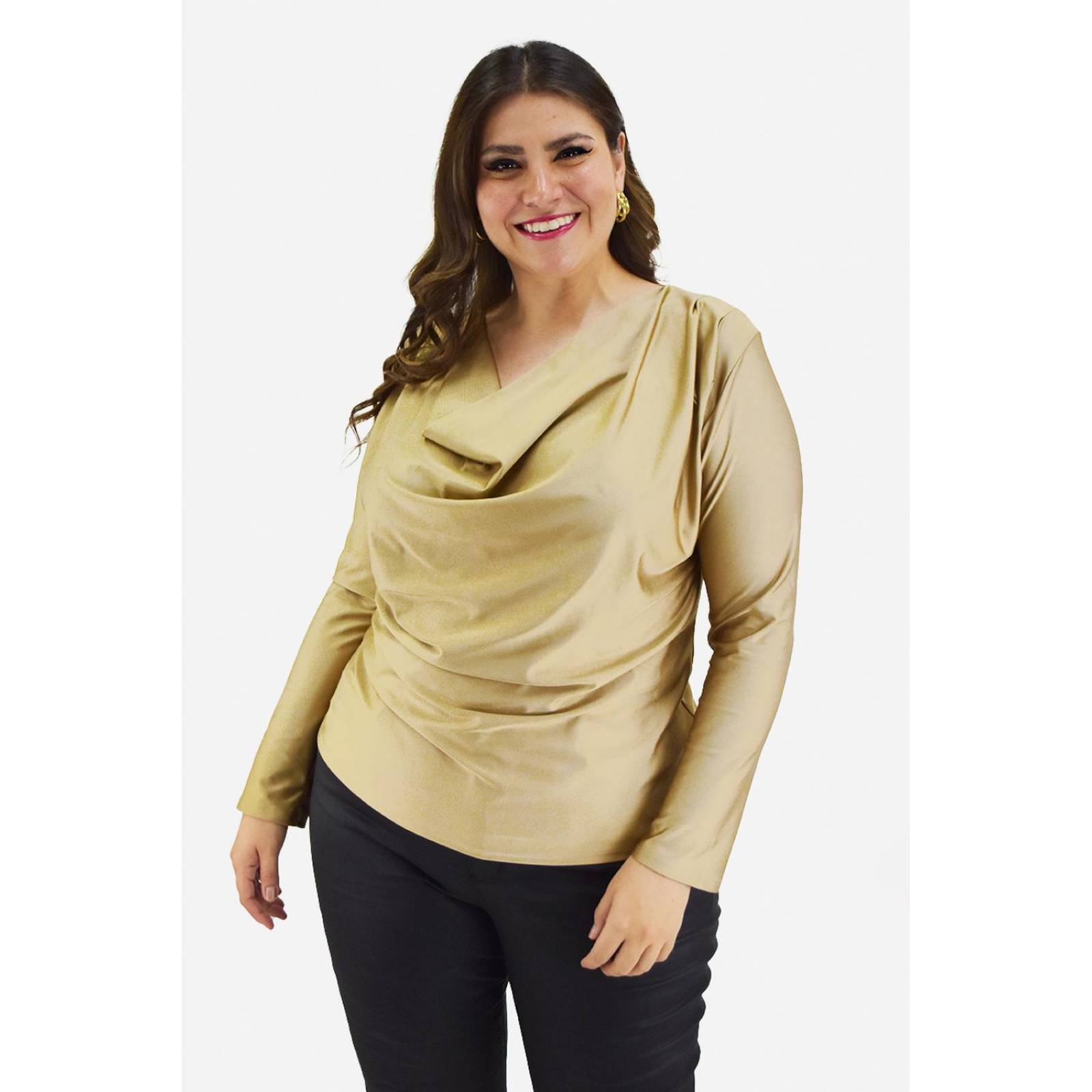 Blusa elegante de satín Roman fashion /Tallas Extras, 1787 (Dorado) 