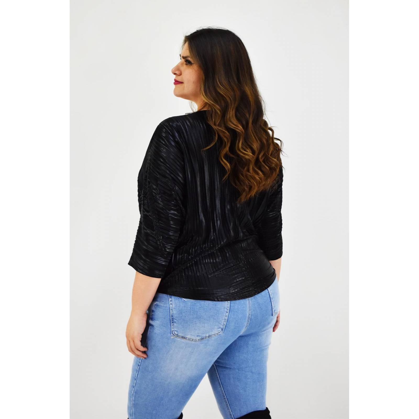 Blusa elegante plisada Roman Fashion /Tallas Extras, 1011 (Negro) 