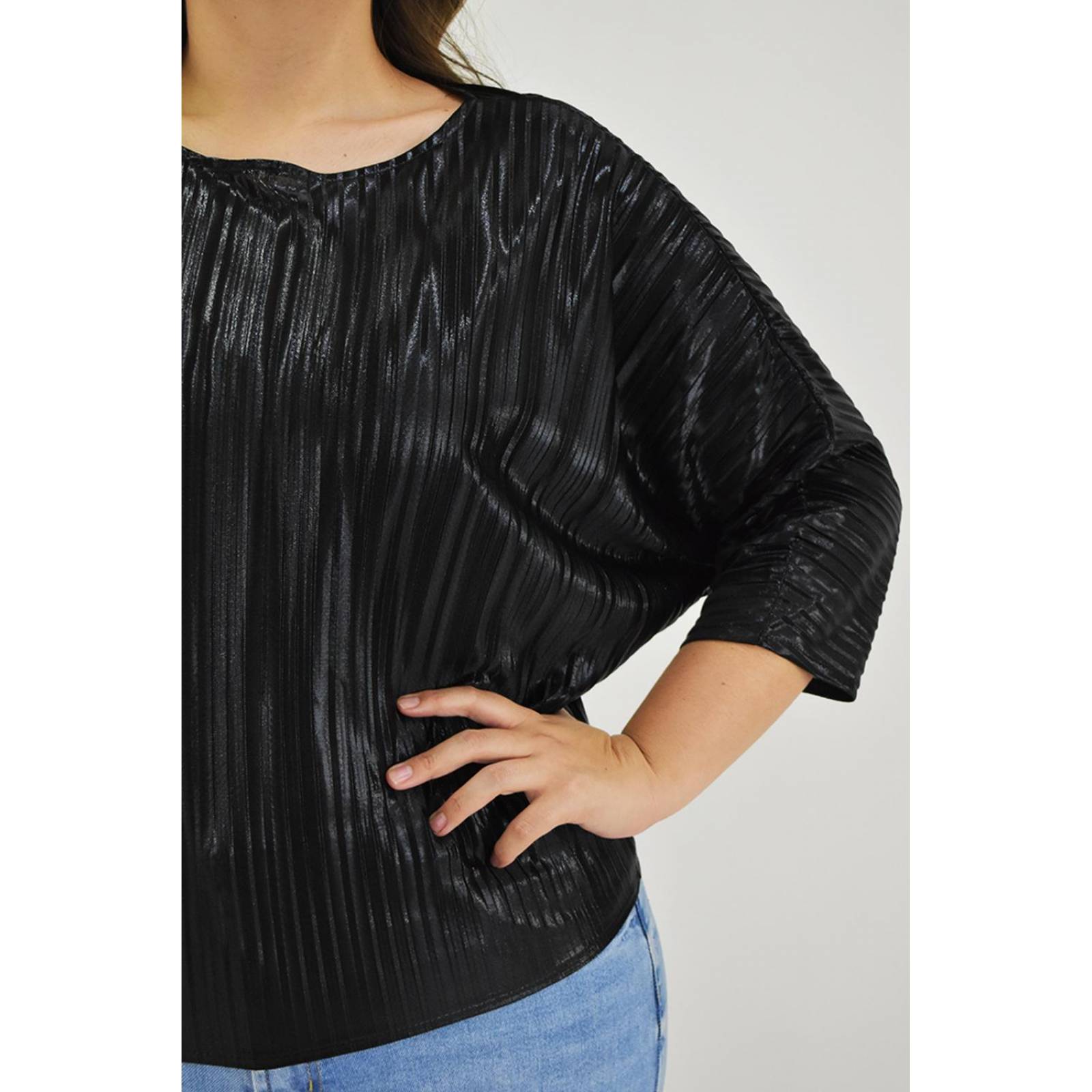Blusa elegante plisada Roman Fashion /Tallas Extras, 1011 (Negro) 