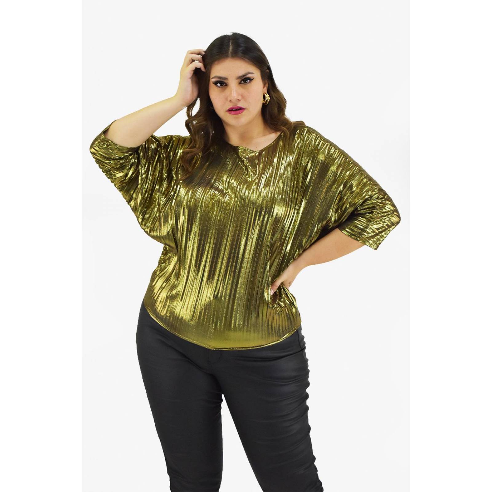 Blusa elegante plisada Roman Fashion /Tallas Extras, 1011 (Dorado) 