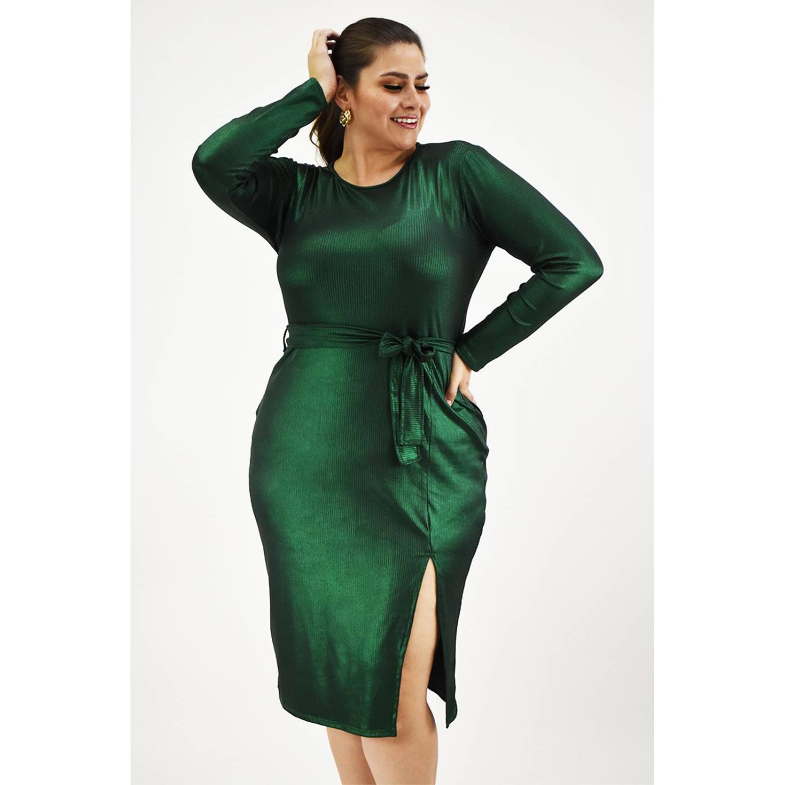 Vestido efecto metalico Roman Fashion /Tallas Extras, 4259 (Verde botella) 