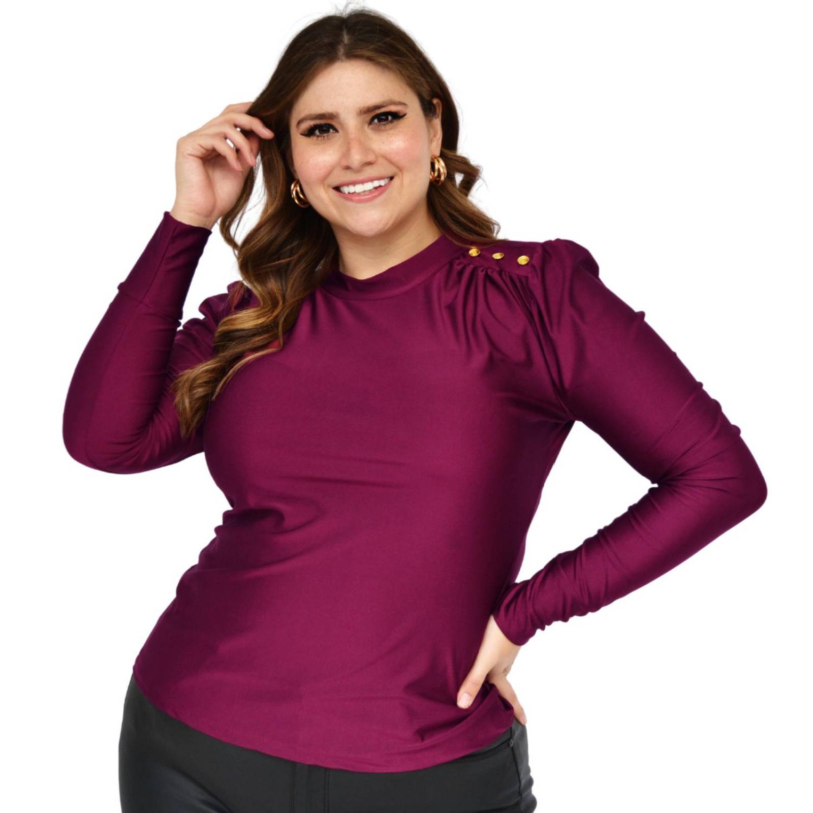 Blusa de satín Roman Fashion/Tallas Extras, 1802 (Vino) 