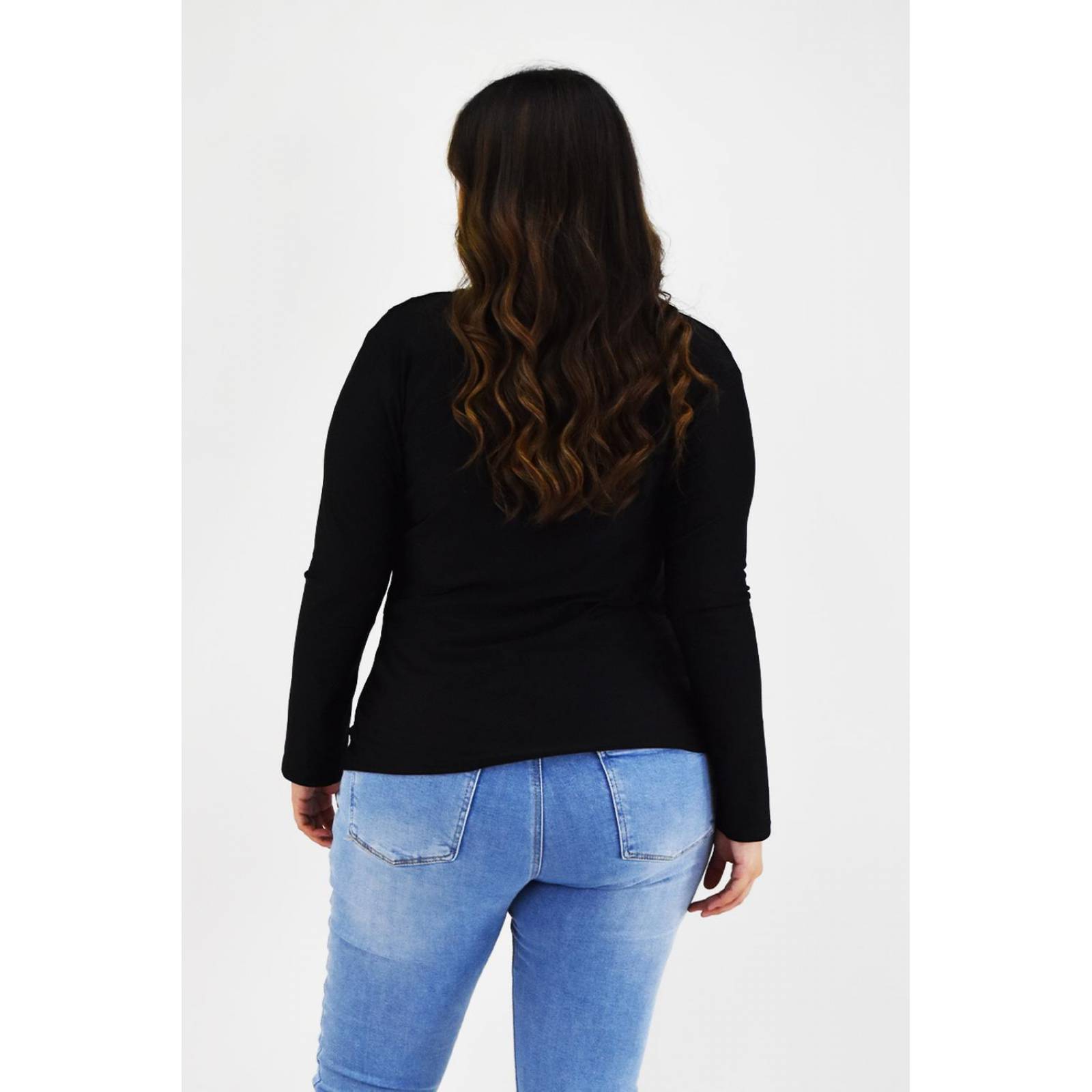 Blusa elegante de satín Roman fashion /Tallas Extras, 1787 (Negro) 