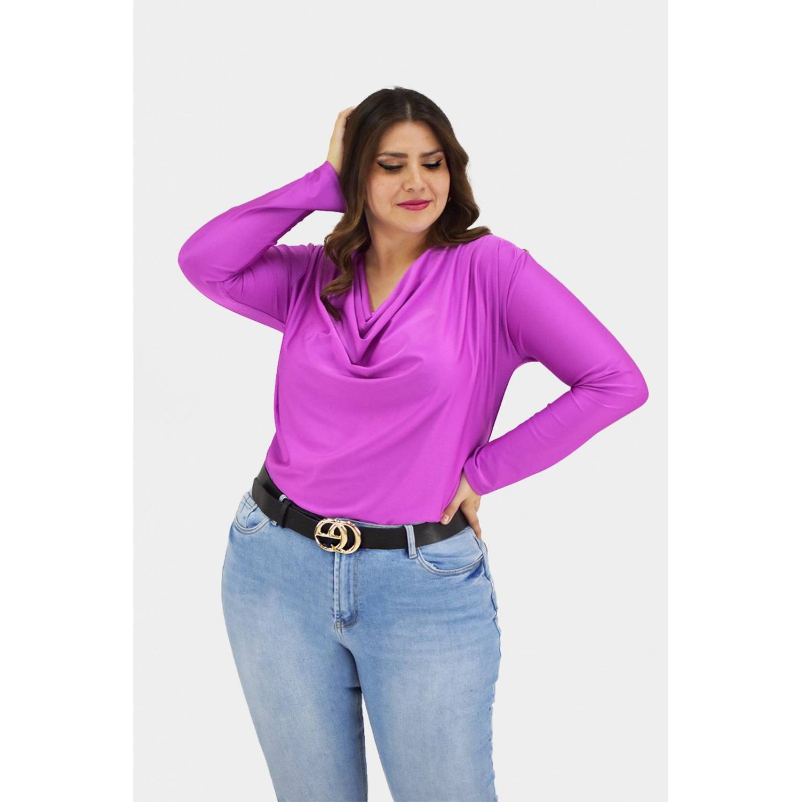 Blusa elegante de satín Roman fashion /Tallas Extras, 1787 (Magenta) 