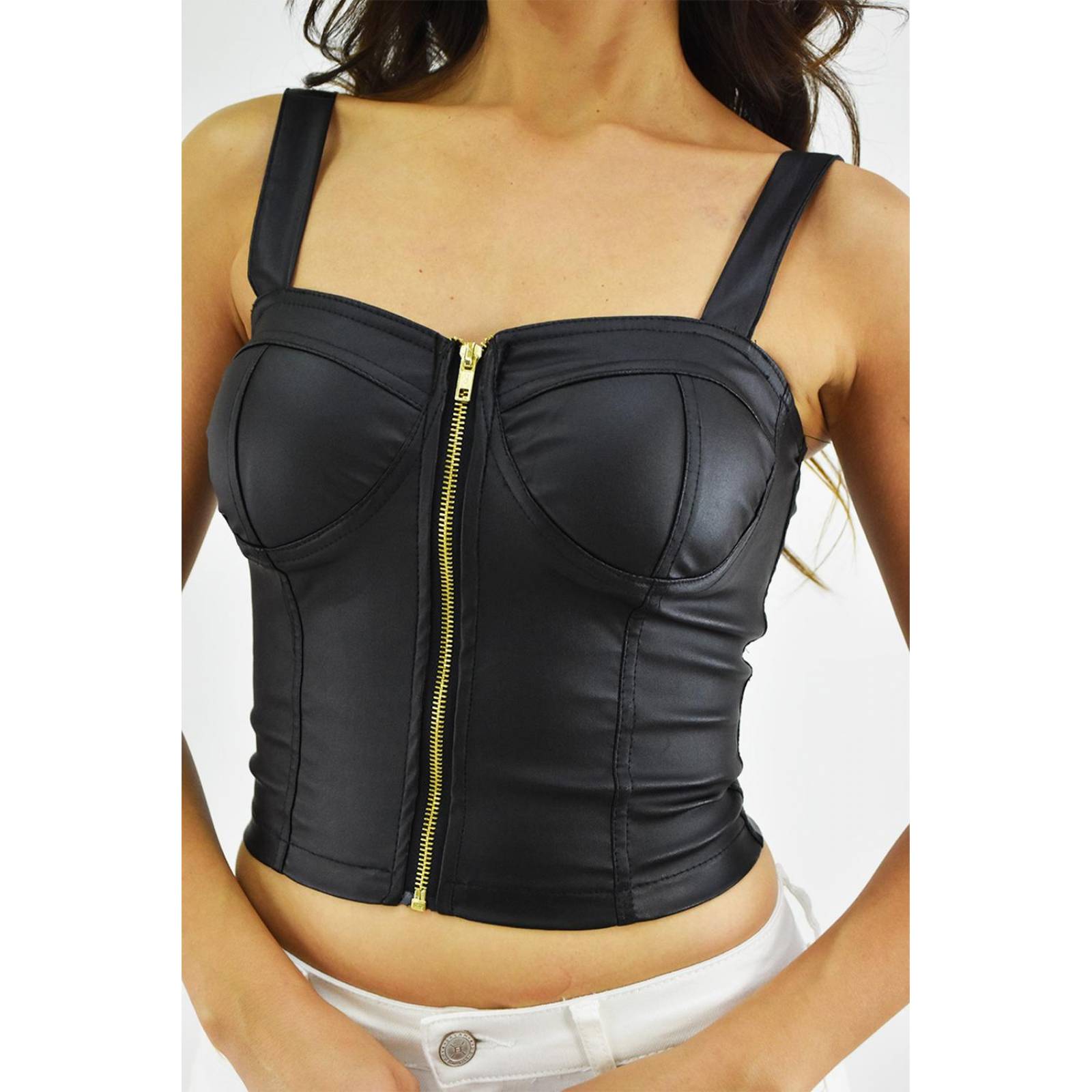 Crop top de vinipiel Roman Fashion /Juvenil, 3432 (Negro)