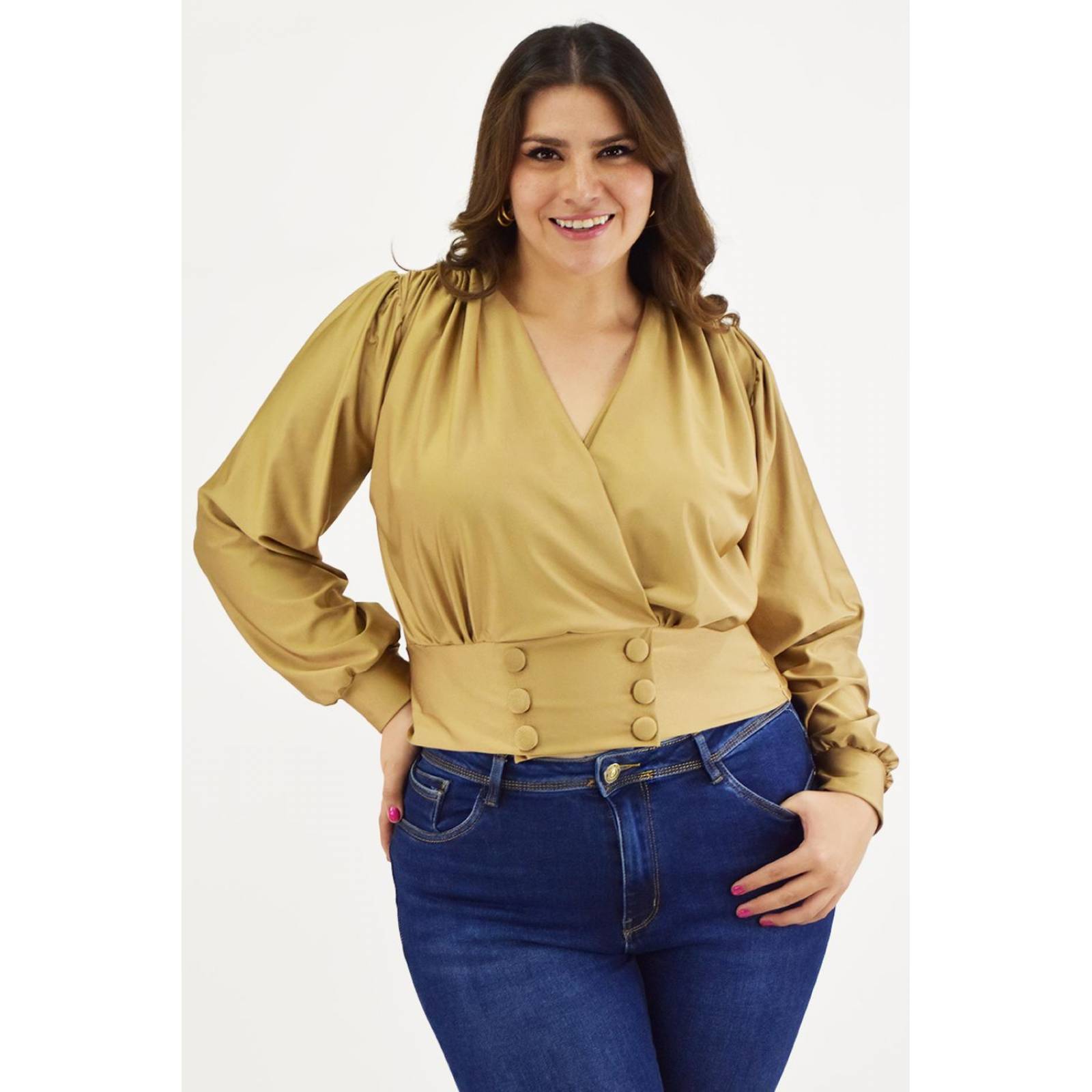 Blusa de satín escote cruzado Roman Fashion /Tallas Extras, 1842 (Dorado) 