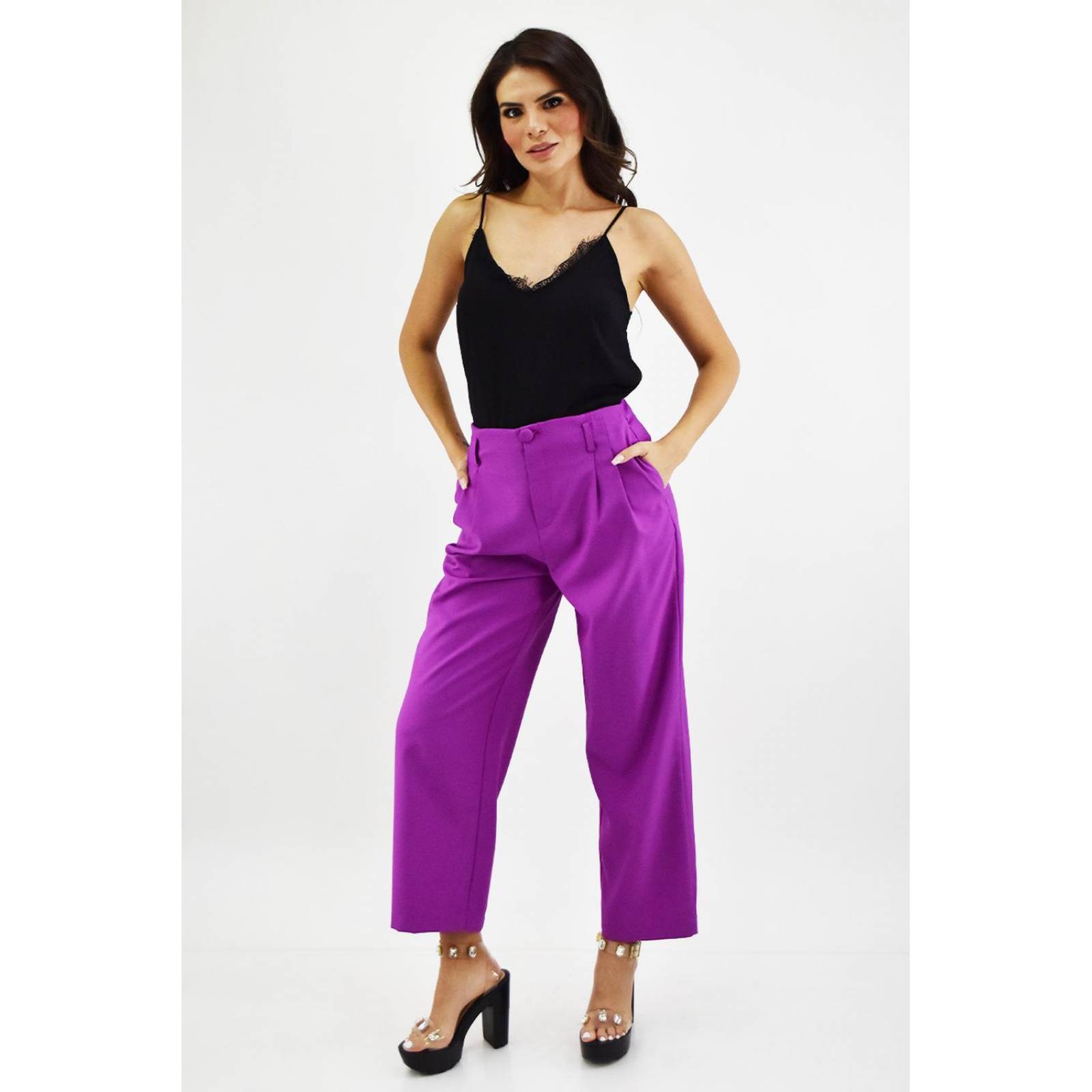 Top escote en V con encaje Roman Fashion /Juvenil, 632 (Negro) 