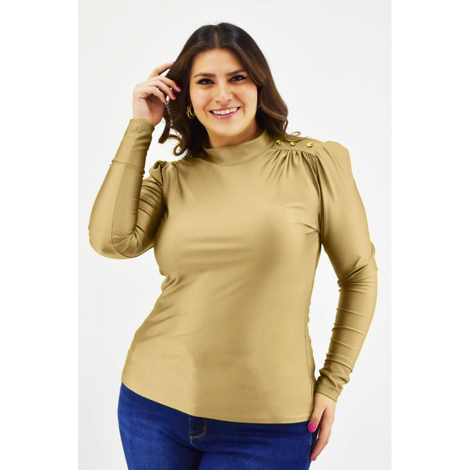 Blusa de satín Roman Fashion /Tallas Extras, 1802 (Dorado) 