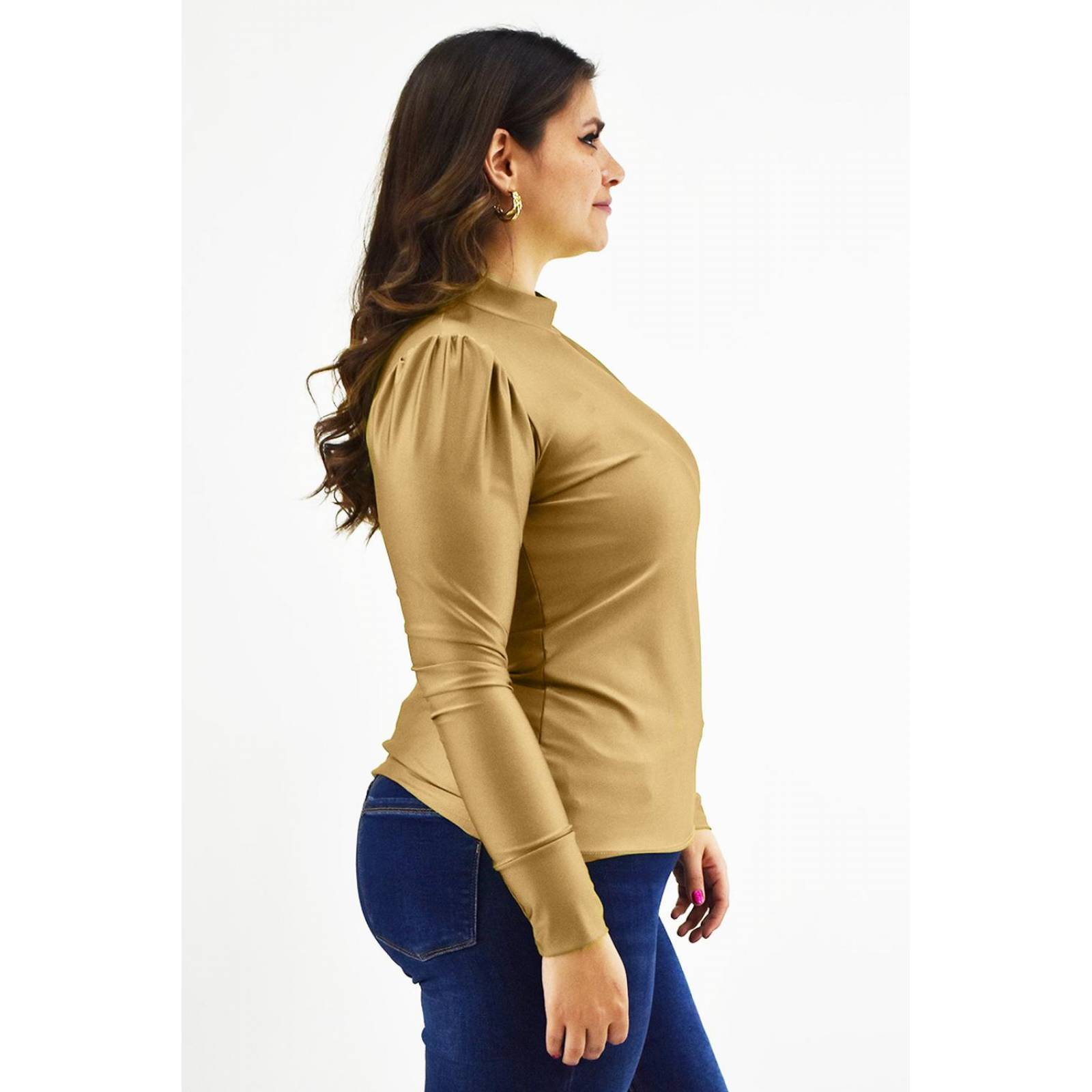 Blusa de satín Roman Fashion /Tallas Extras, 1802 (Dorado) 