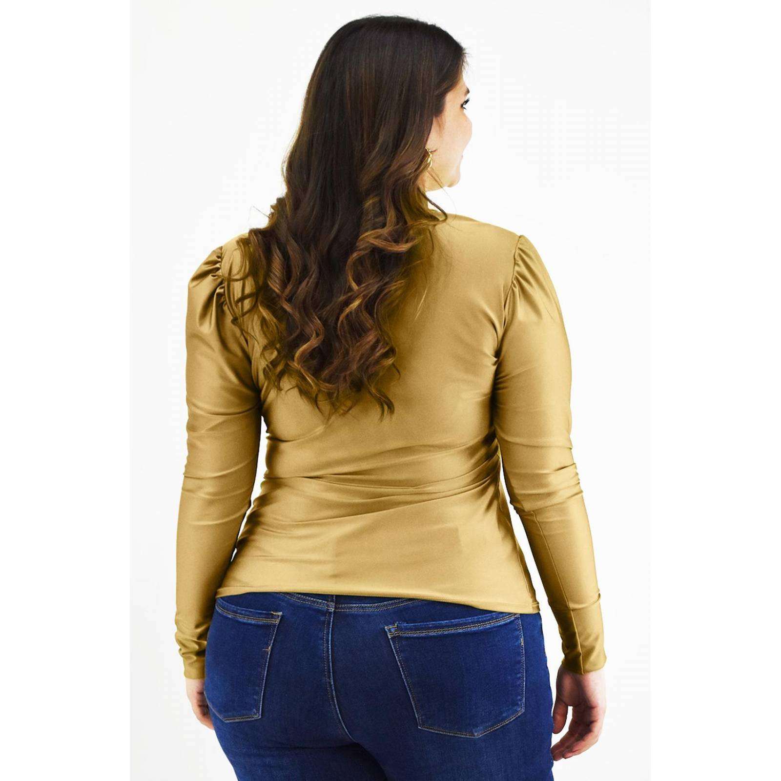 Blusa de satín Roman Fashion /Tallas Extras, 1802 (Dorado) 