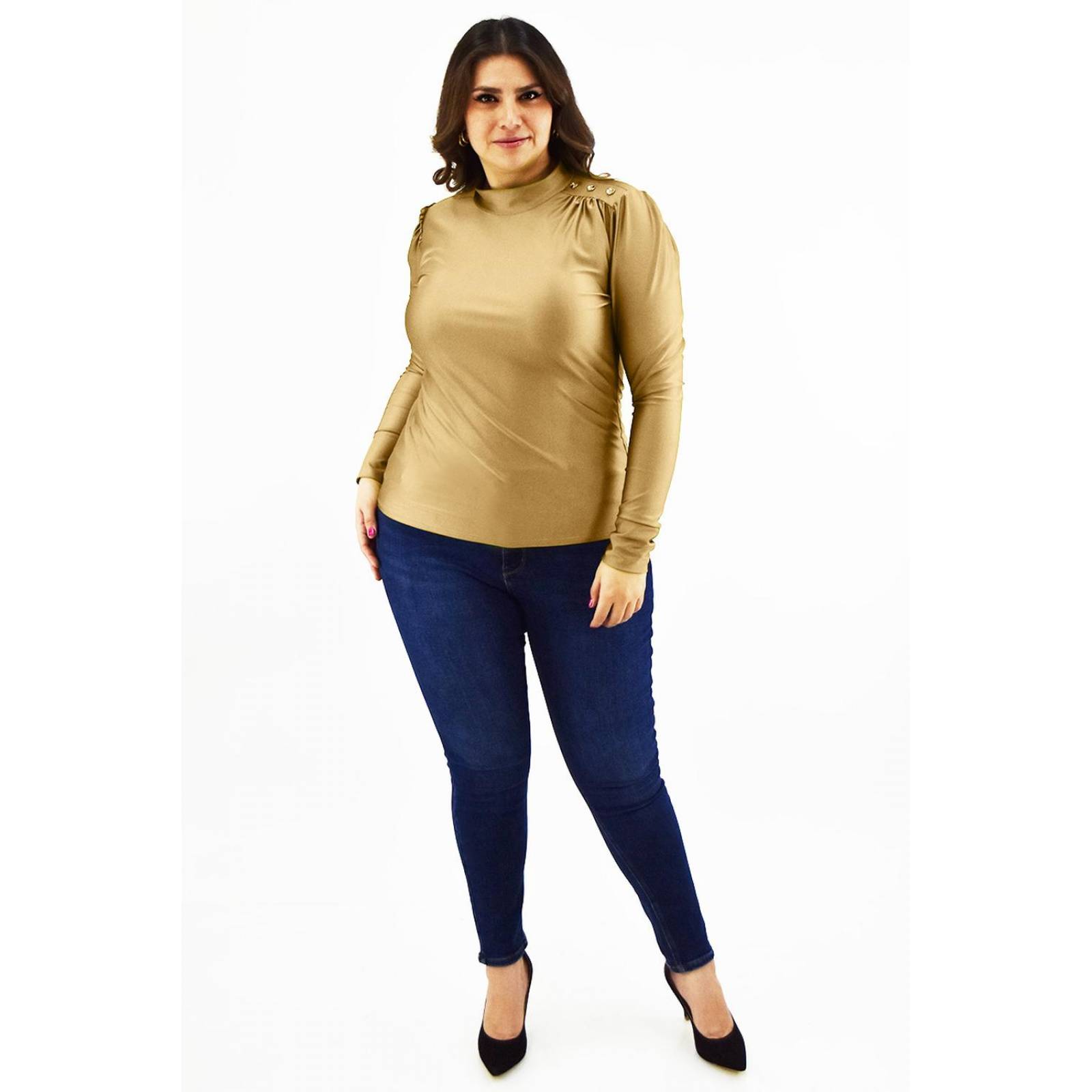 Blusa de satín Roman Fashion /Tallas Extras, 1802 (Dorado) 