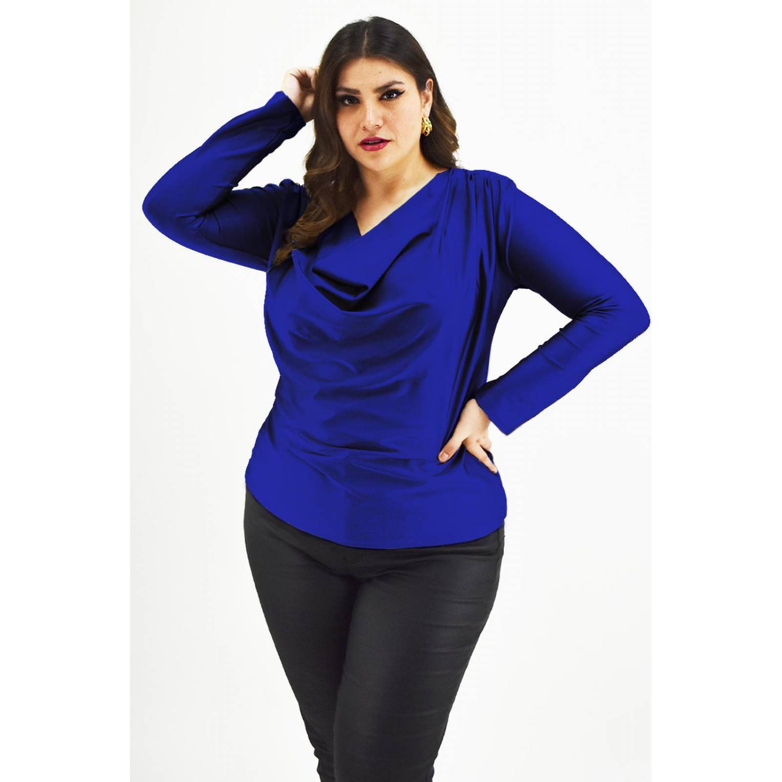 Blusa elegante de satín Roman Fashion /Tallas Extras, 1787 (Azul rey) 