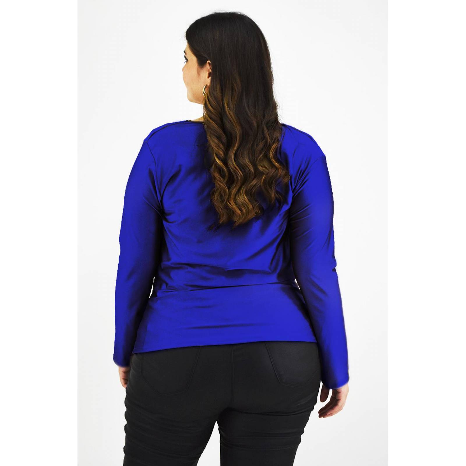 Blusa elegante de satín Roman Fashion /Tallas Extras, 1787 (Azul rey) 