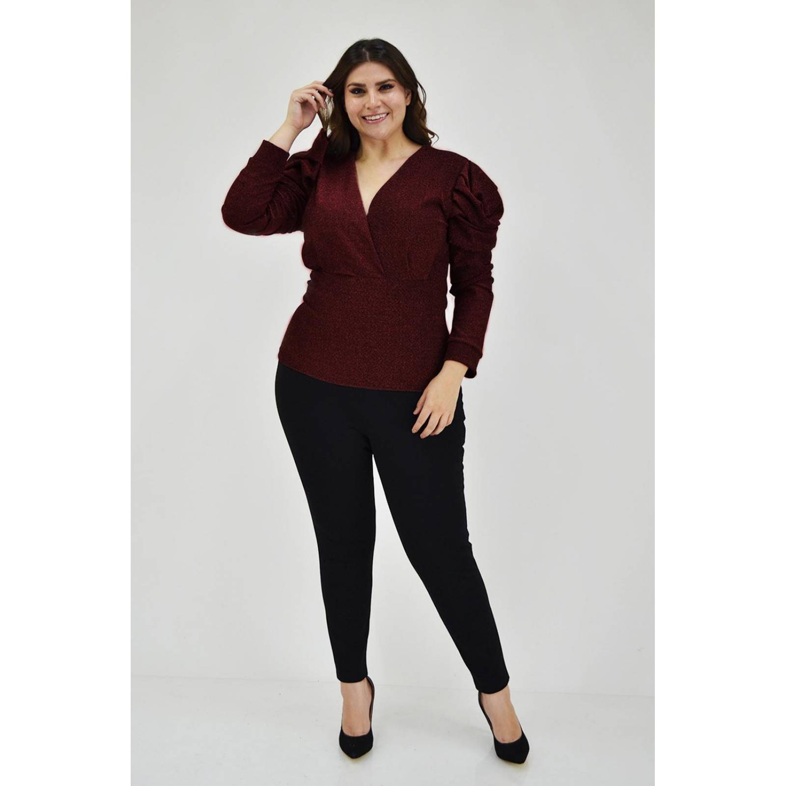 Blusa glitter Roman Fashion /Tallas Extras, 11772 (Rojo)