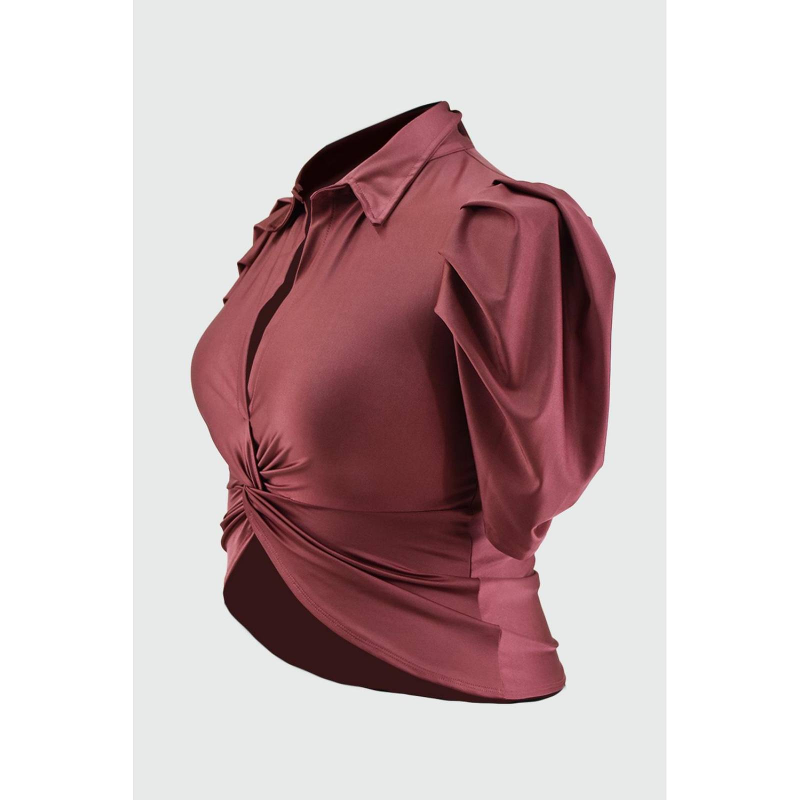 Blusa de satin con nudo Roman Fashion /Tallas Extras, 1850 (Palo de rosa) 