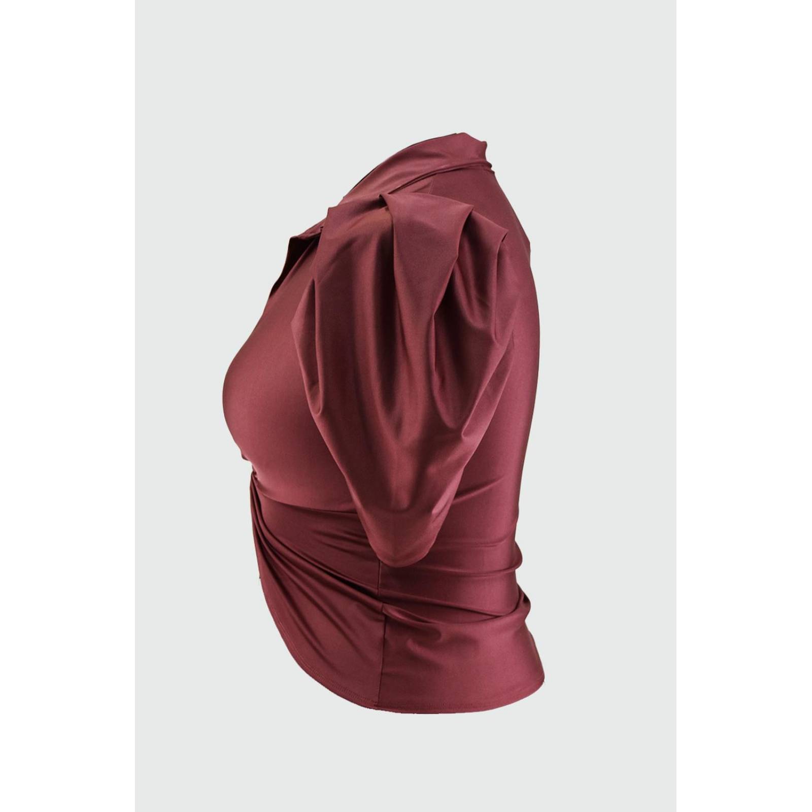 Blusa de satin con nudo Roman Fashion /Tallas Extras, 1850 (Palo de rosa) 