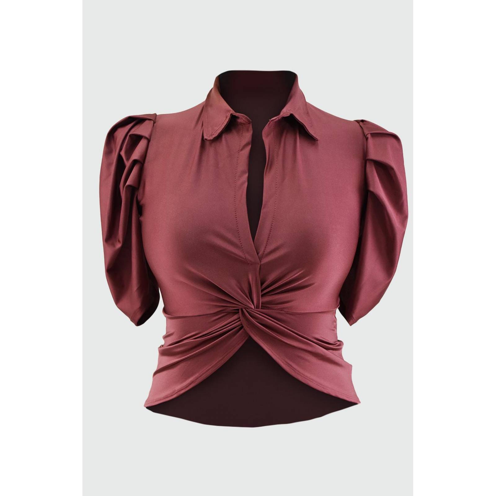 Blusa de satin con nudo Roman Fashion /Tallas Extras, 1850 (Palo de rosa) 