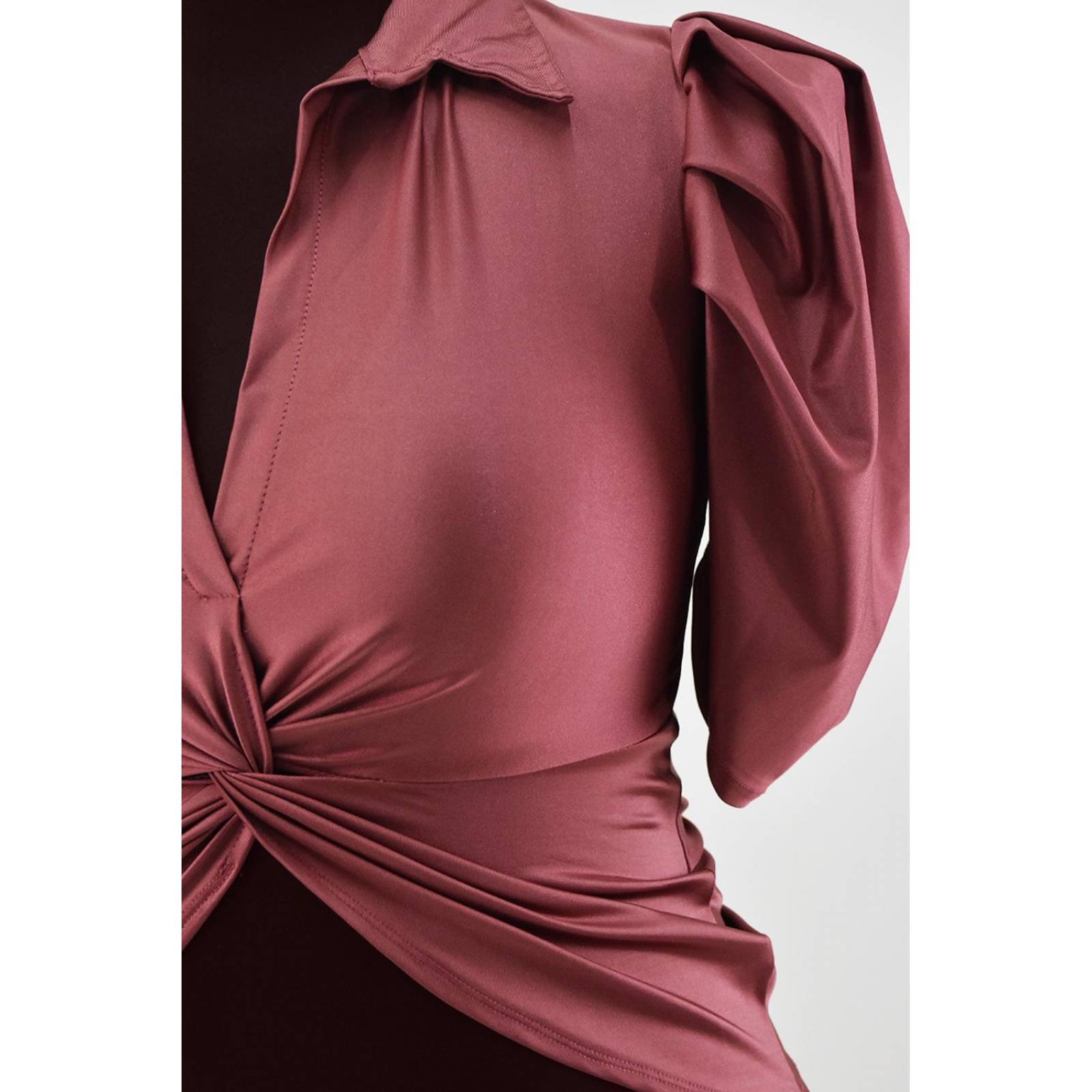 Blusa de satin con nudo Roman Fashion /Tallas Extras, 1850 (Palo de rosa) 