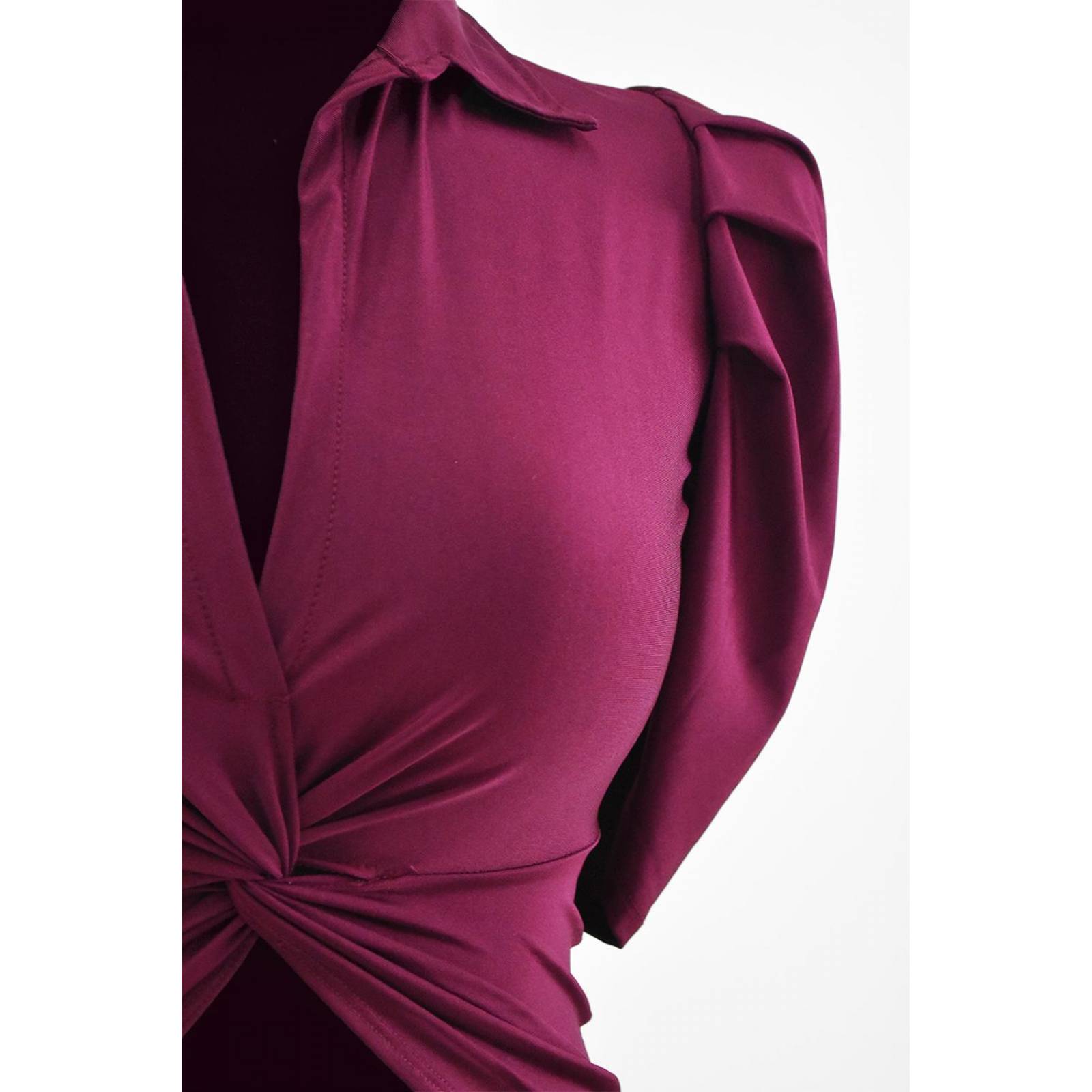 Blusa de satin con nudo Roman Fashion /Tallas Extras, 1850 (Vino) 