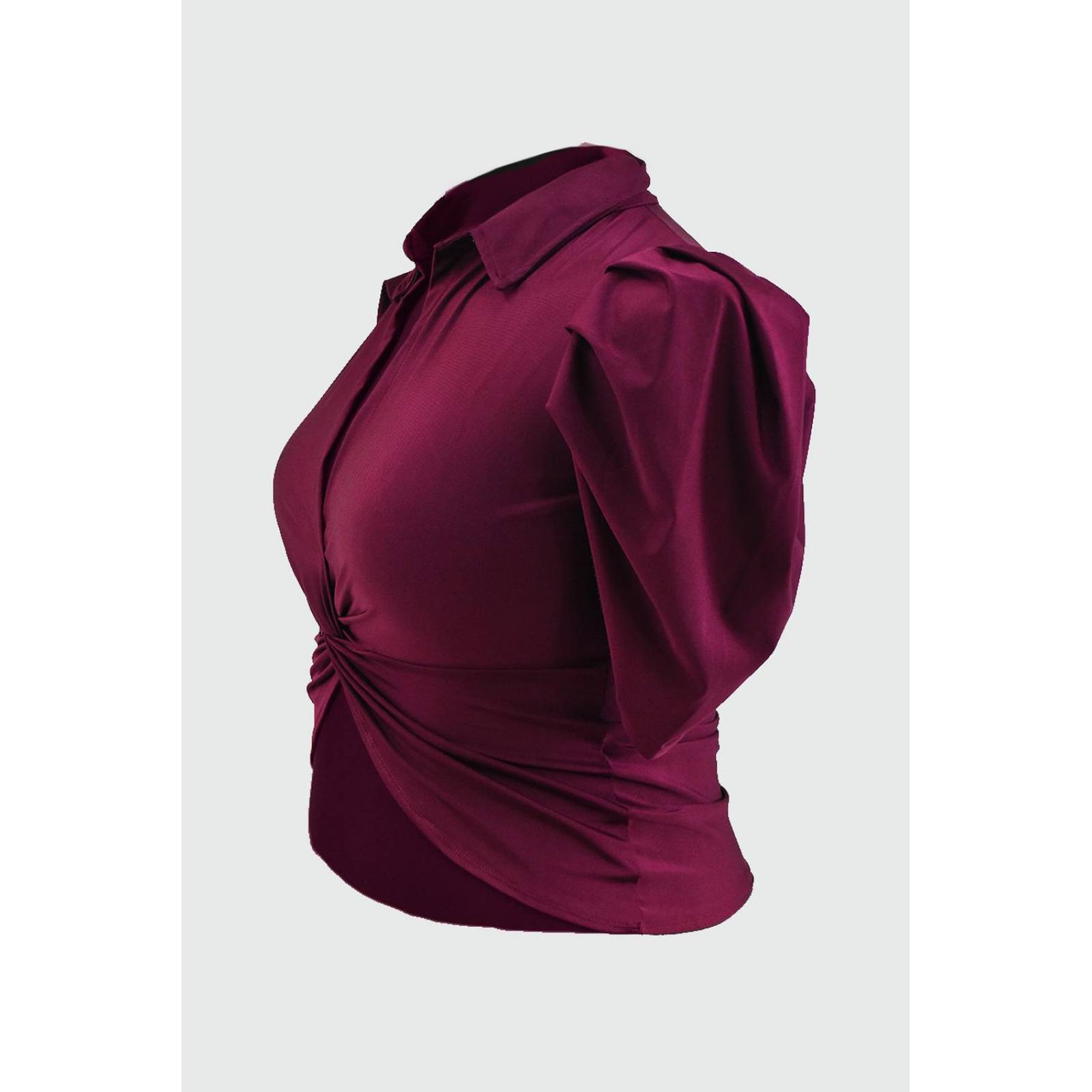 Blusa de satin con nudo Roman Fashion /Tallas Extras, 1850 (Vino) 