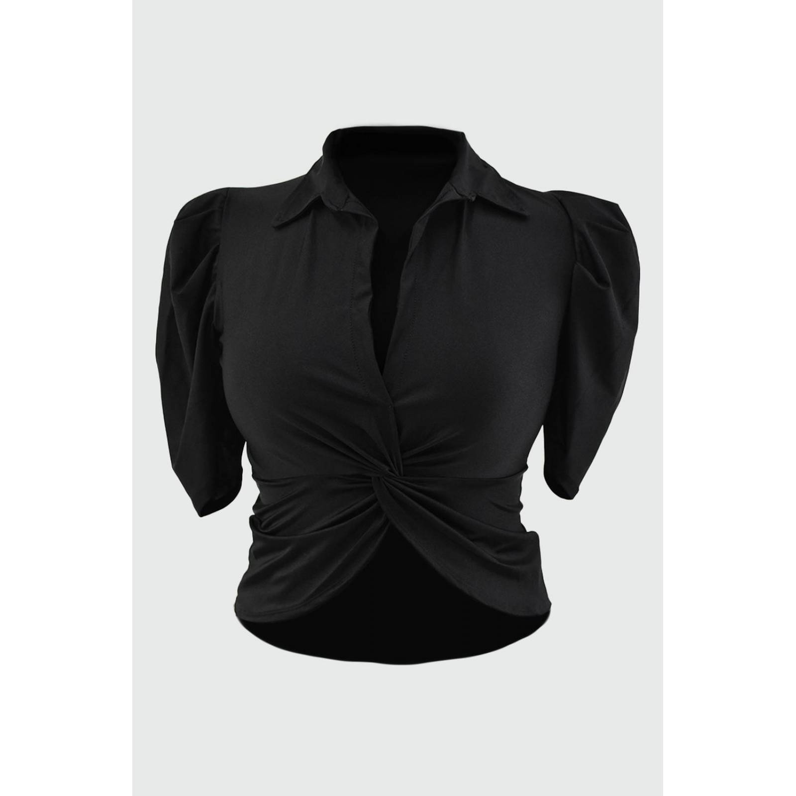 Blusa de satin con nudo Roman Fashion /Tallas Extras, 1850 (Negro) 