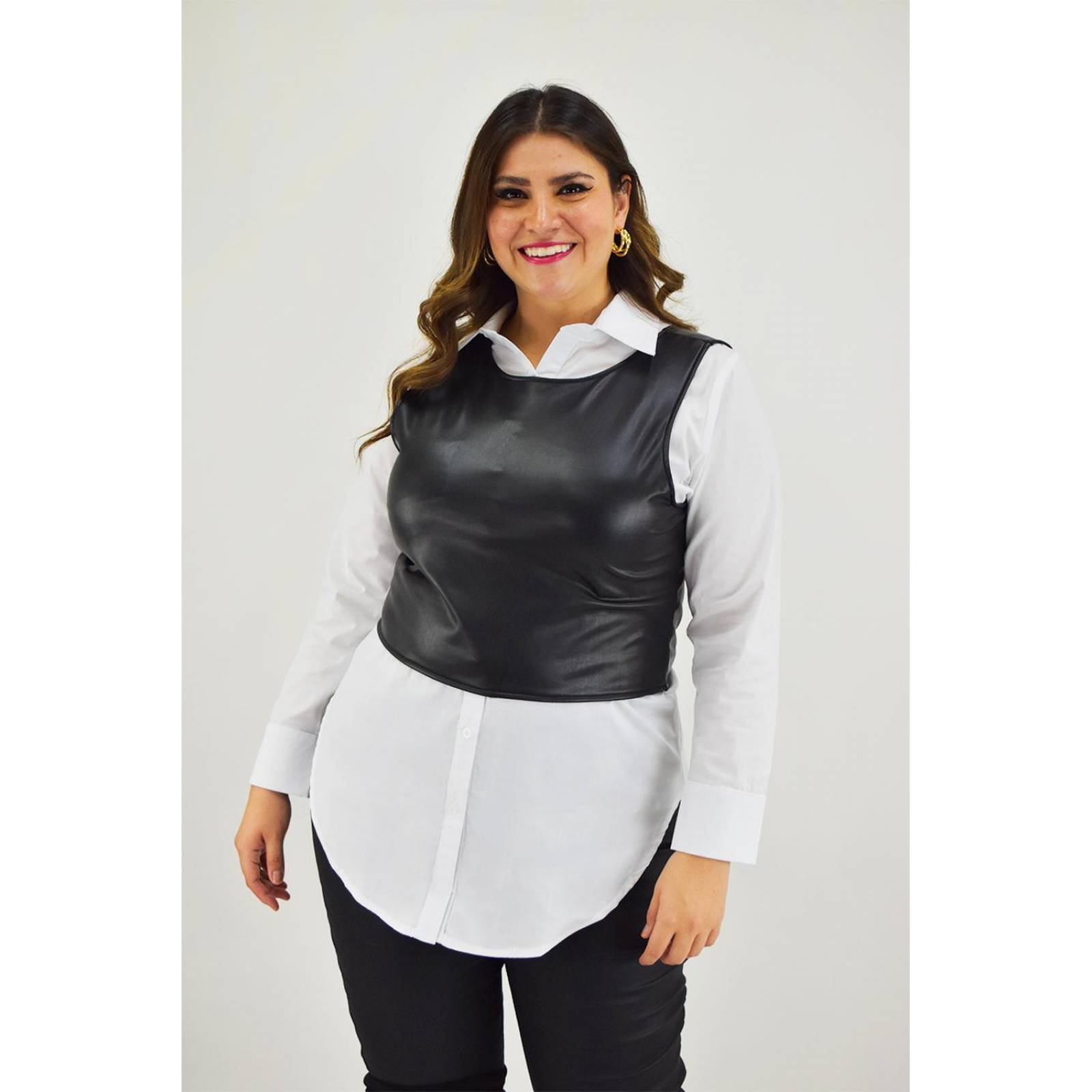 Crop top de vinipiel Roman Fashion /Tallas Extras, 2543 (Negro) 
