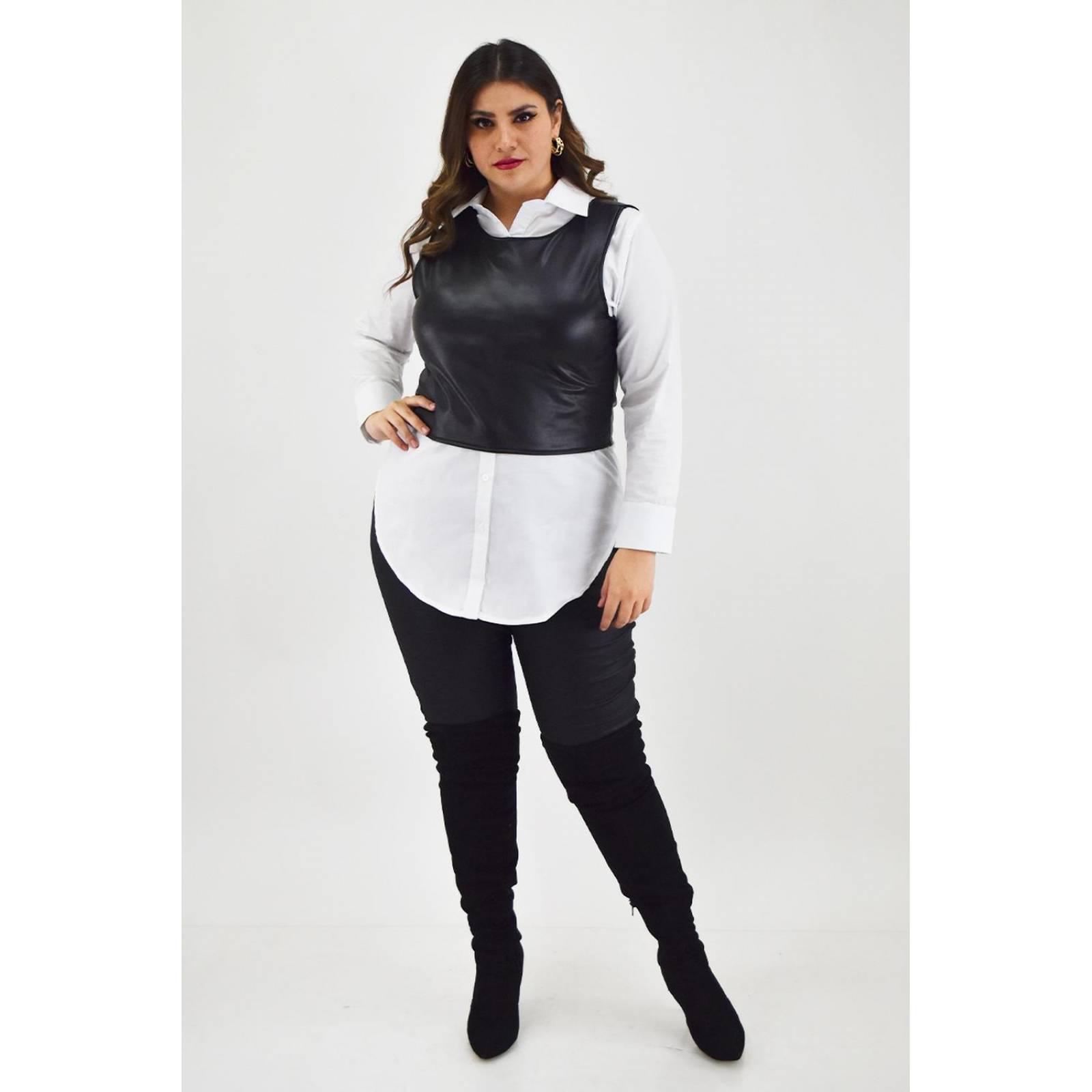 Crop top de vinipiel Roman Fashion /Tallas Extras, 2543 (Negro) 