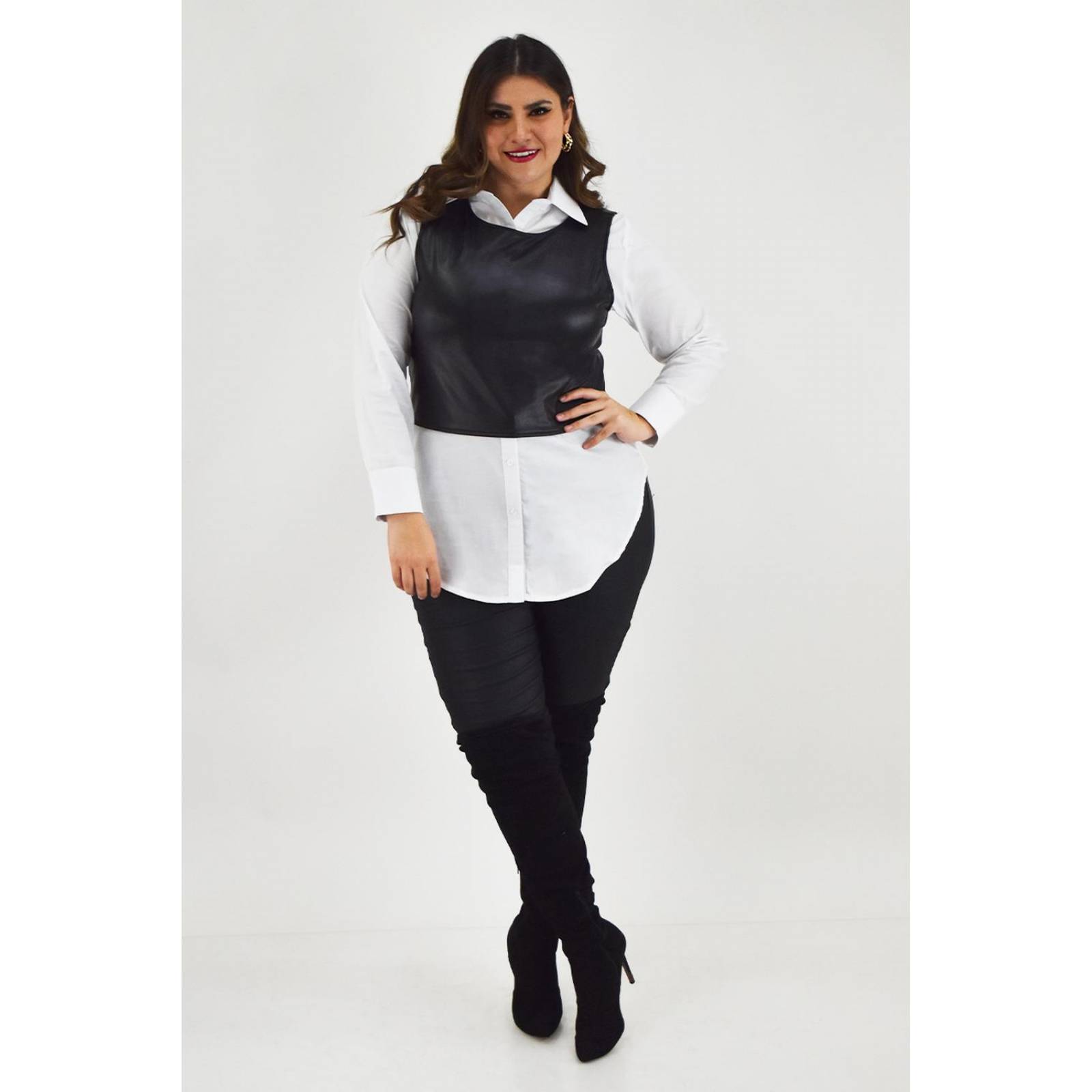 Crop top de vinipiel Roman Fashion /Tallas Extras, 2543 (Negro) 
