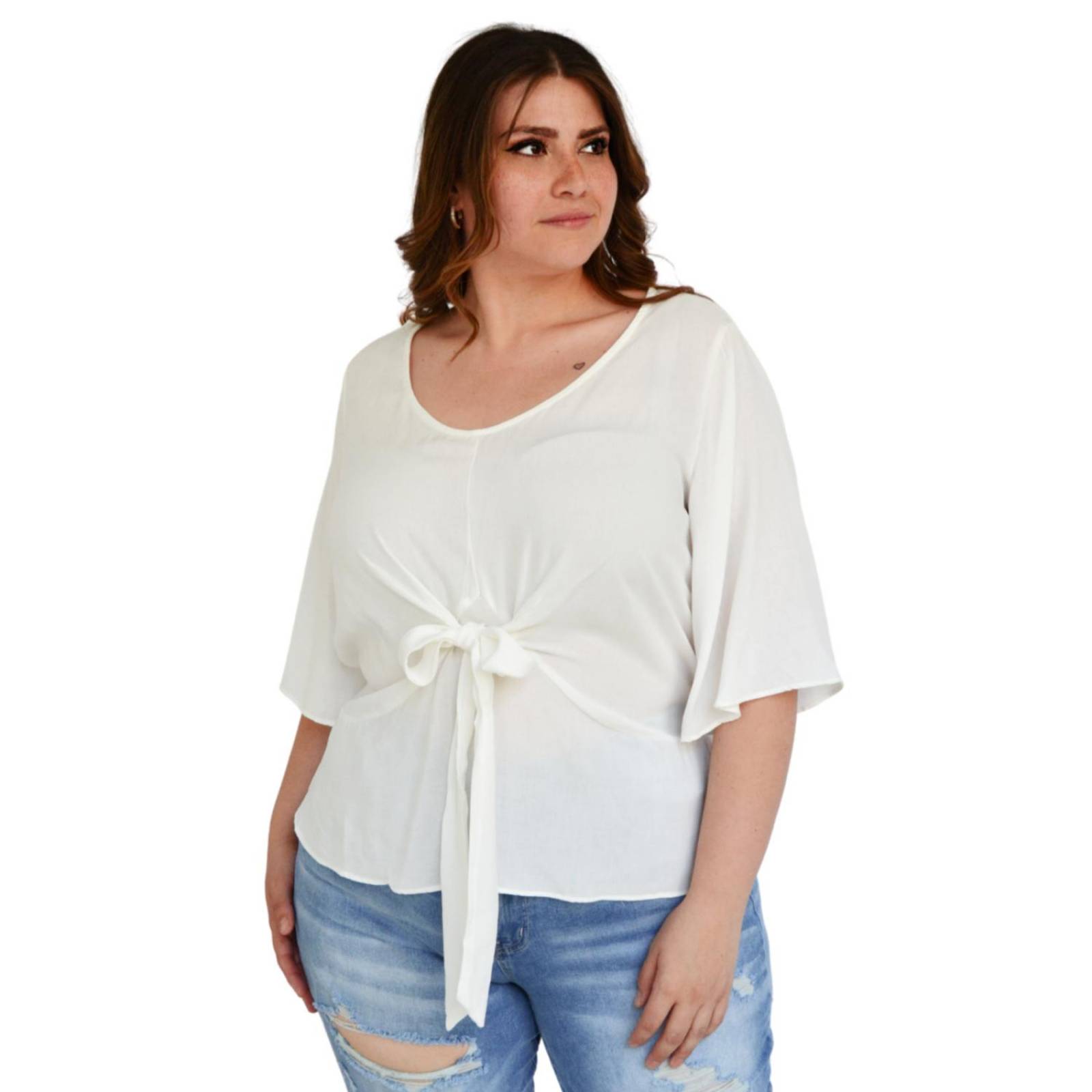 Blusa detalle de moño Roman Fashion /Tallas Extras, 1832 (Blanco) 