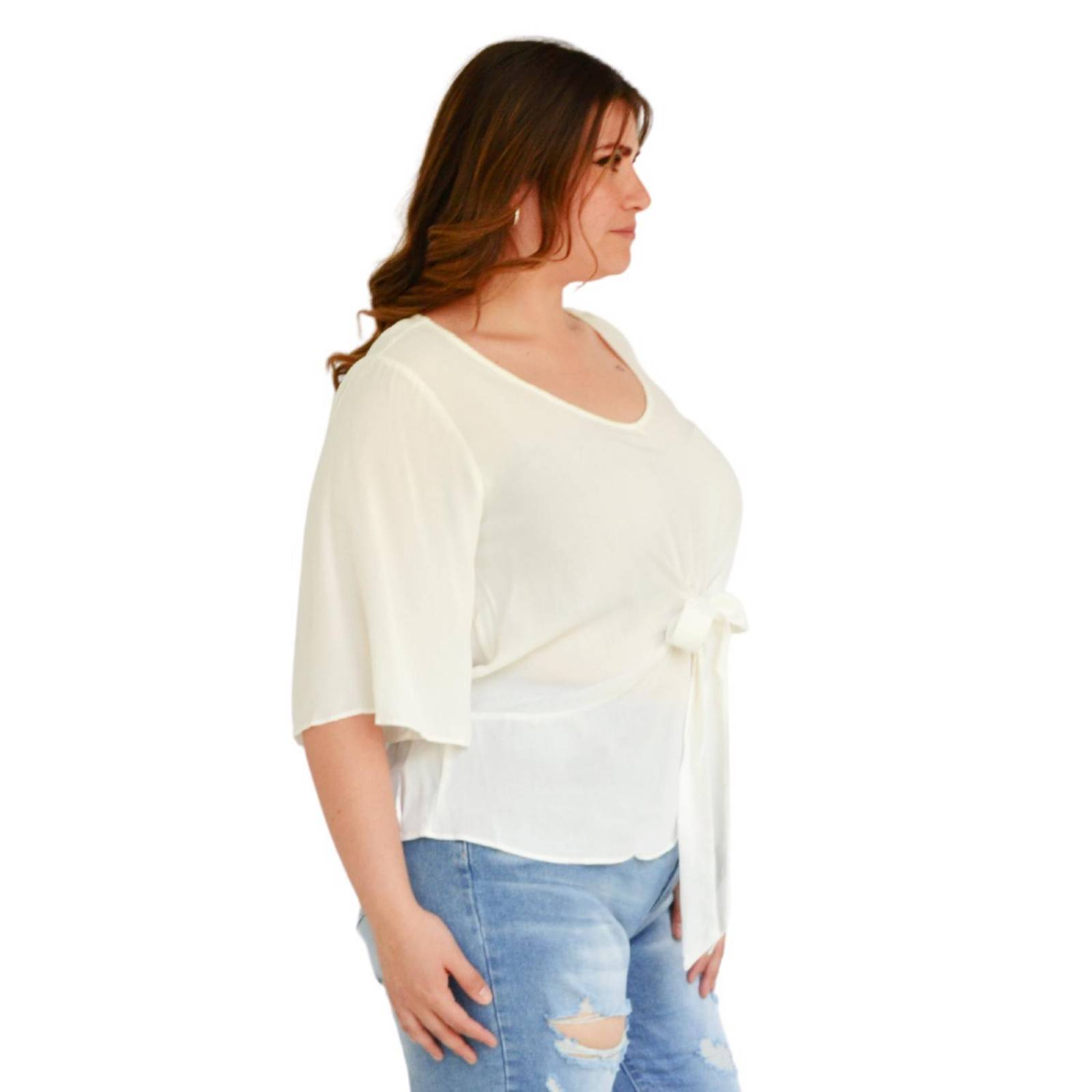 Blusa detalle de moño Roman Fashion /Tallas Extras, 1832 (Blanco) 