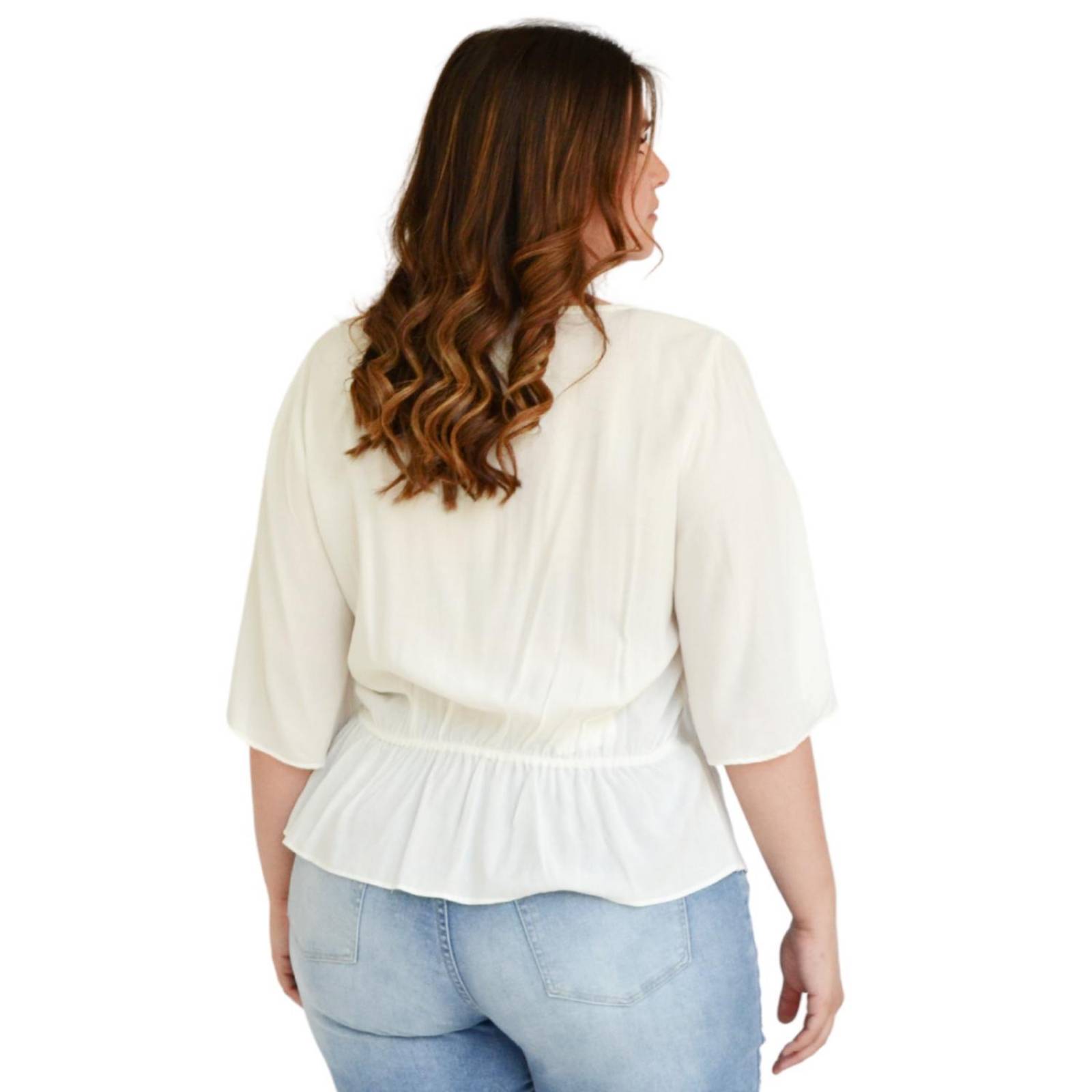 Blusa detalle de moño Roman Fashion /Tallas Extras, 1832 (Blanco) 